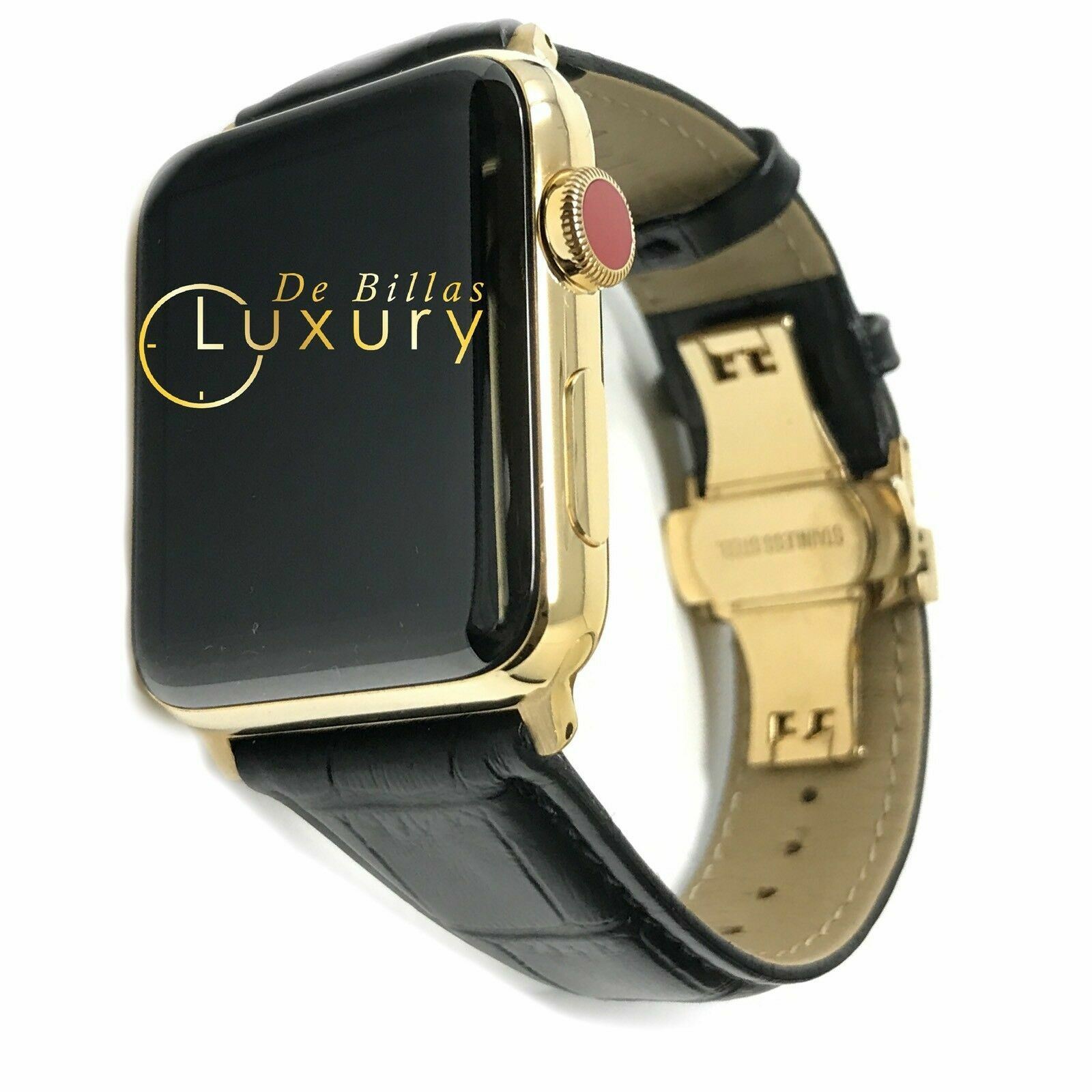 24K Gold Plated 42MM Apple Watch SERIES 3 With Black Leather Band CUSTOM