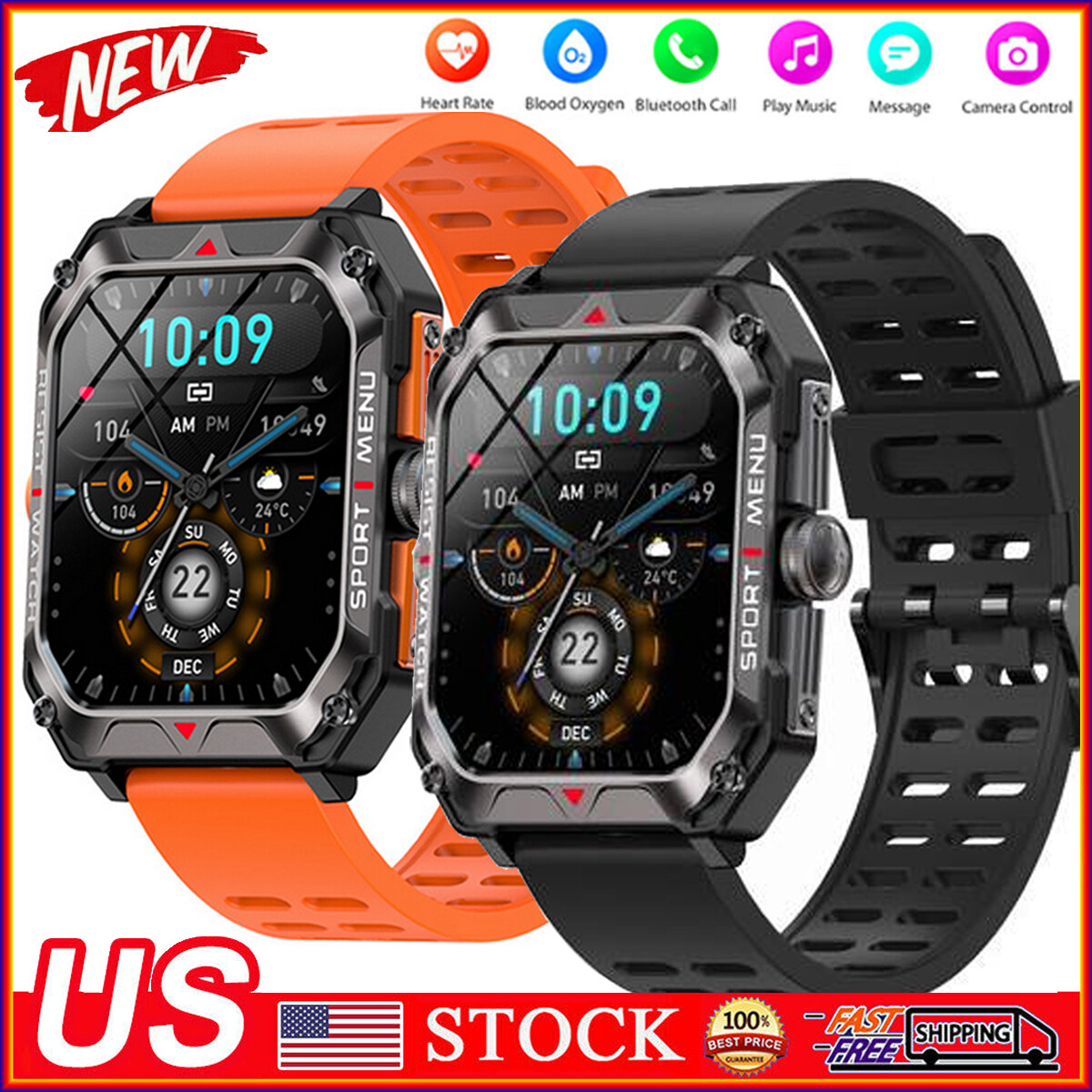 Rugged Military Smart Watch Men Android iOS Fitness Watches Waterproof New 2023.