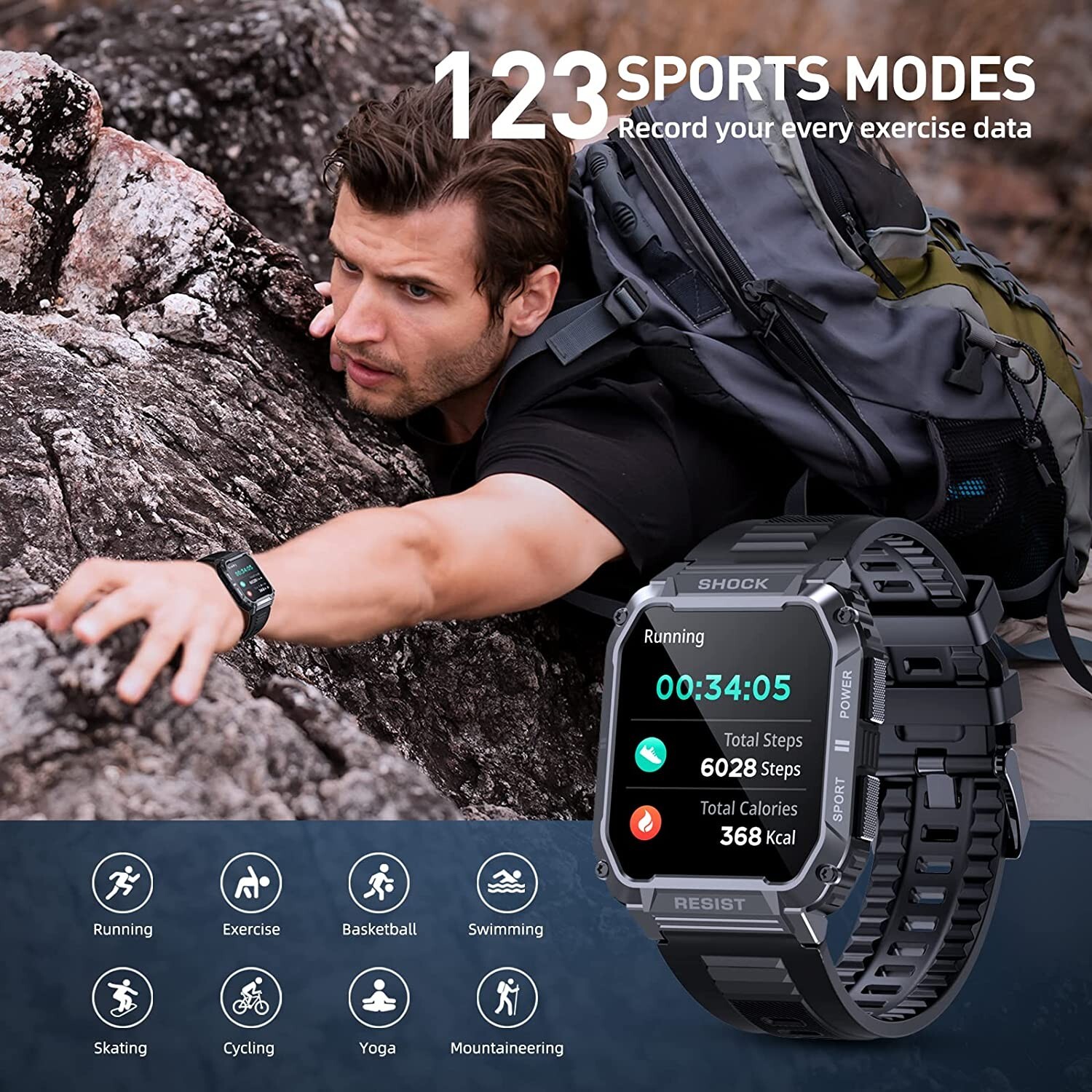 SMART WATCH New Military IP68 Waterproof Answer/Make Calls for iPhone & Android