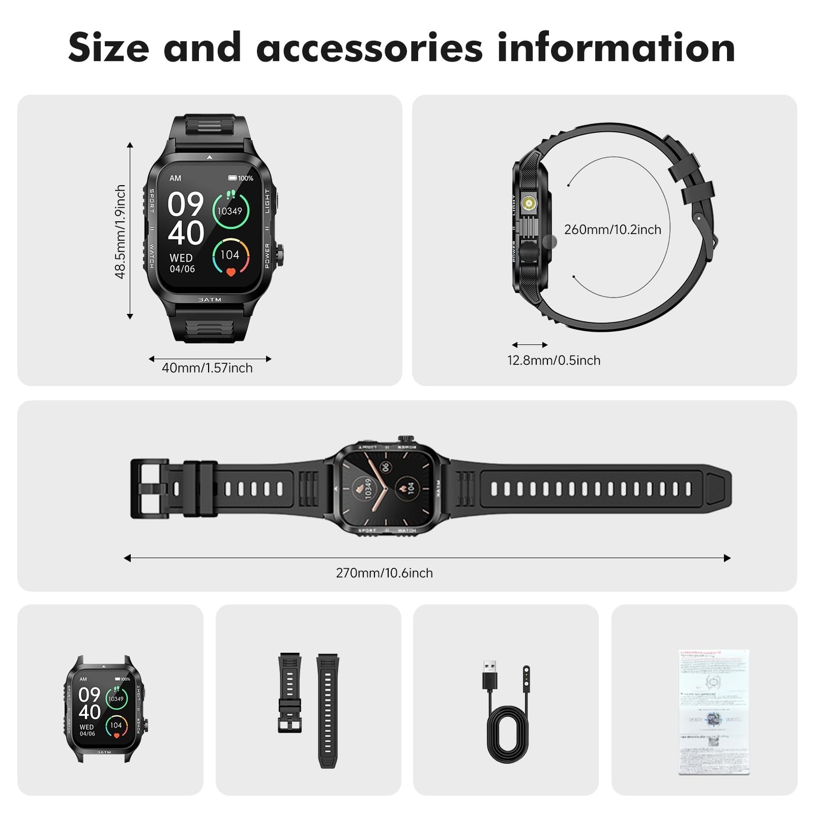 Waterproof Smart Watch for Men, 1.96″ Display, Call Function, 30+ Days Battery,