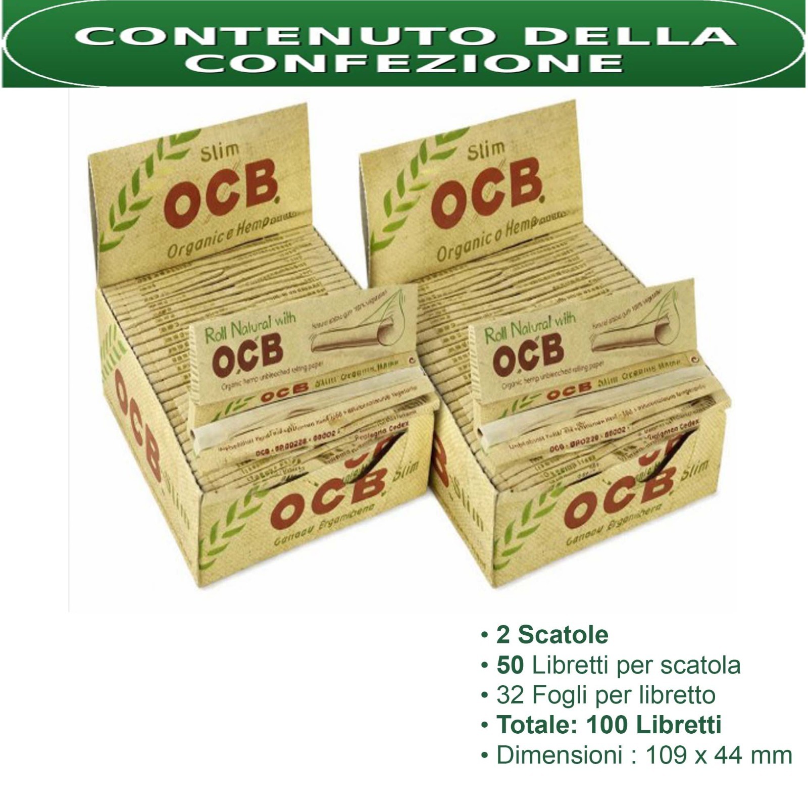 2 Pack OCB Organic Hemp King Size Slim Cartine 50 Libretti Box