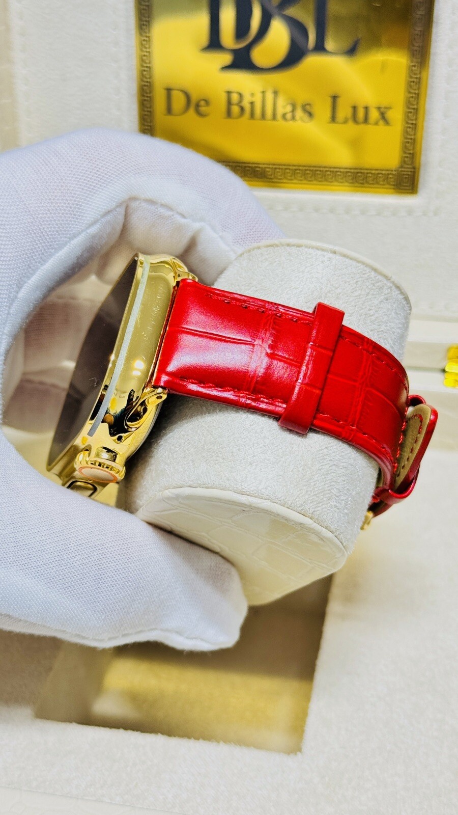 24k Gold Plated Apple Watch ULTRA 3 49mm Red Leather Band 24k Gold Buckle