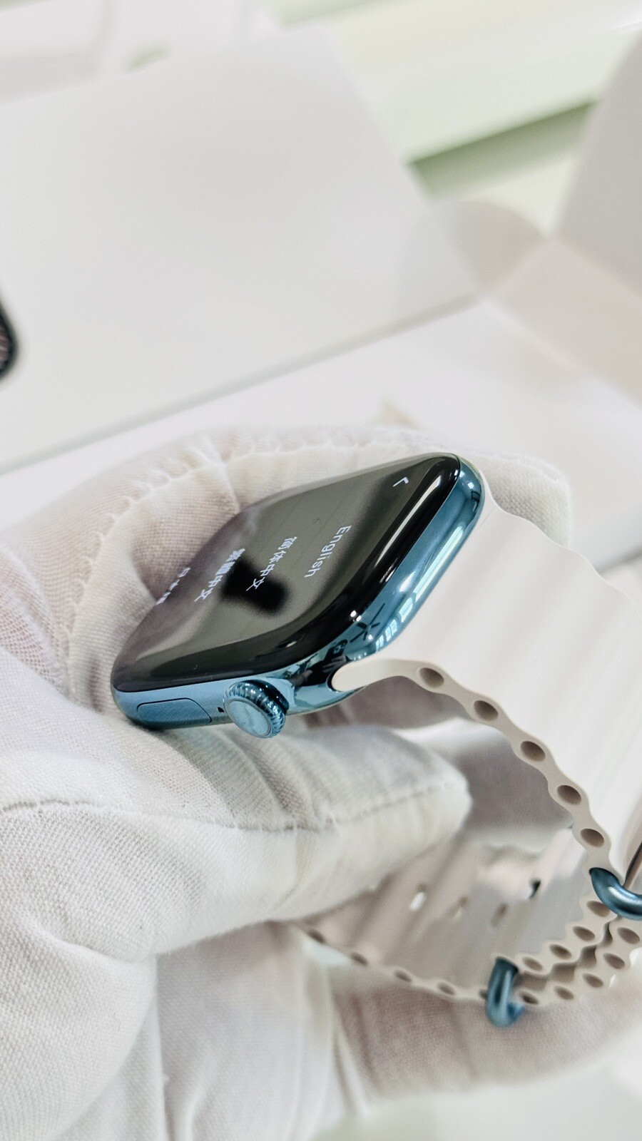 Custom Anodized Sky Blue Gold 46MM Apple Watch SERIES 10 White Ocean Band