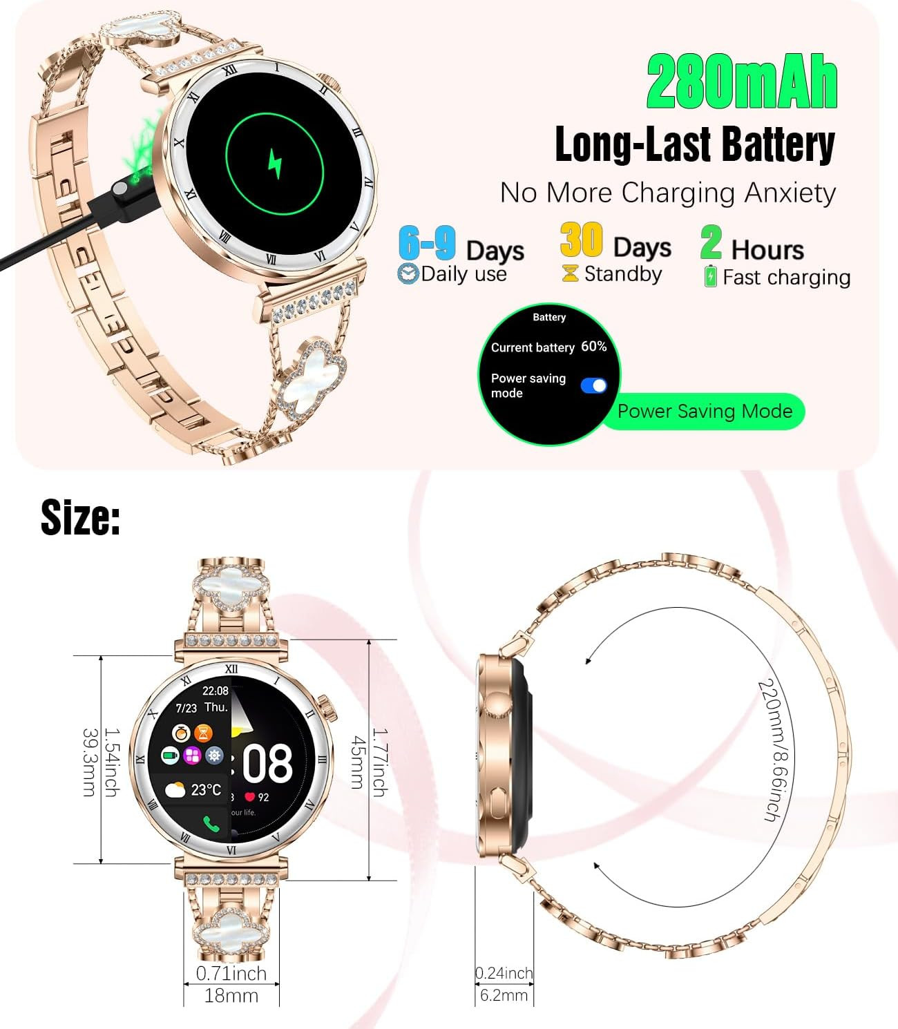 Smart Watch for Women, 1.19″ AMOLED HD Screen Women’S Smartwatch, Fitness Tracke