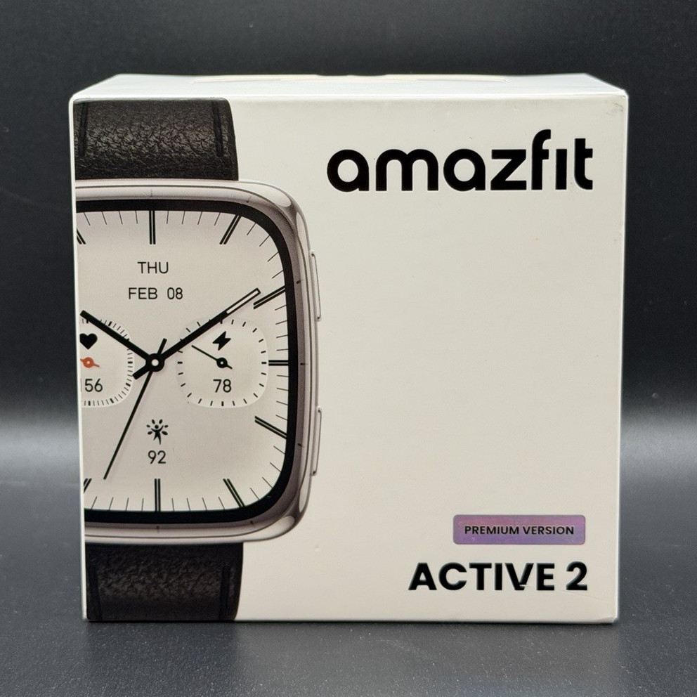 Amazfit Active 2 Square Smartwatch (Premium Version) w/ Black Leather Band *NEW*