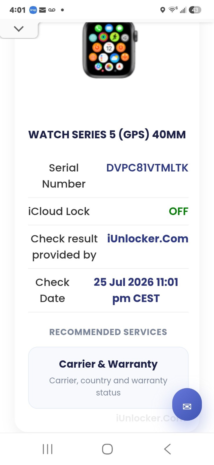 Apple Watch Series 5 GPS Smartwatch 40mm Black Aluminum Unlocked Code C16