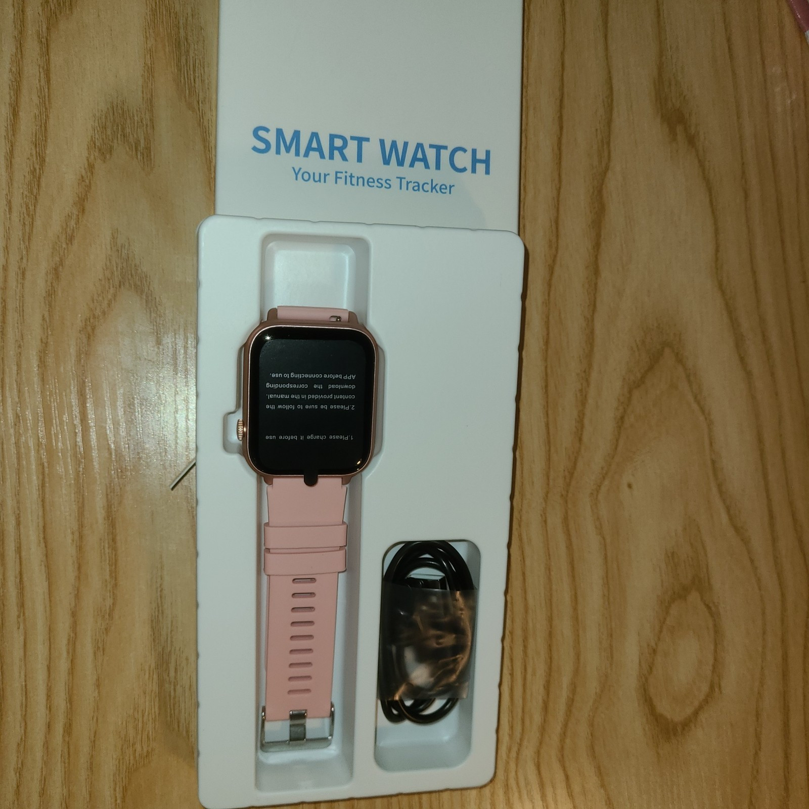 Smart Watch Fitness Tracker Touch Screen Pink Silicone Band Rose Gold 44mm