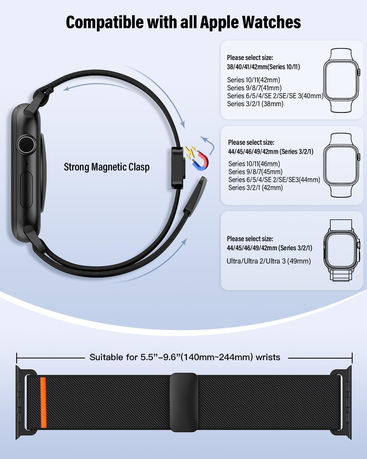 Stretchy Band for Apple Watch Ultra 49mm, Strong Magnetic Clasp Sport Strap