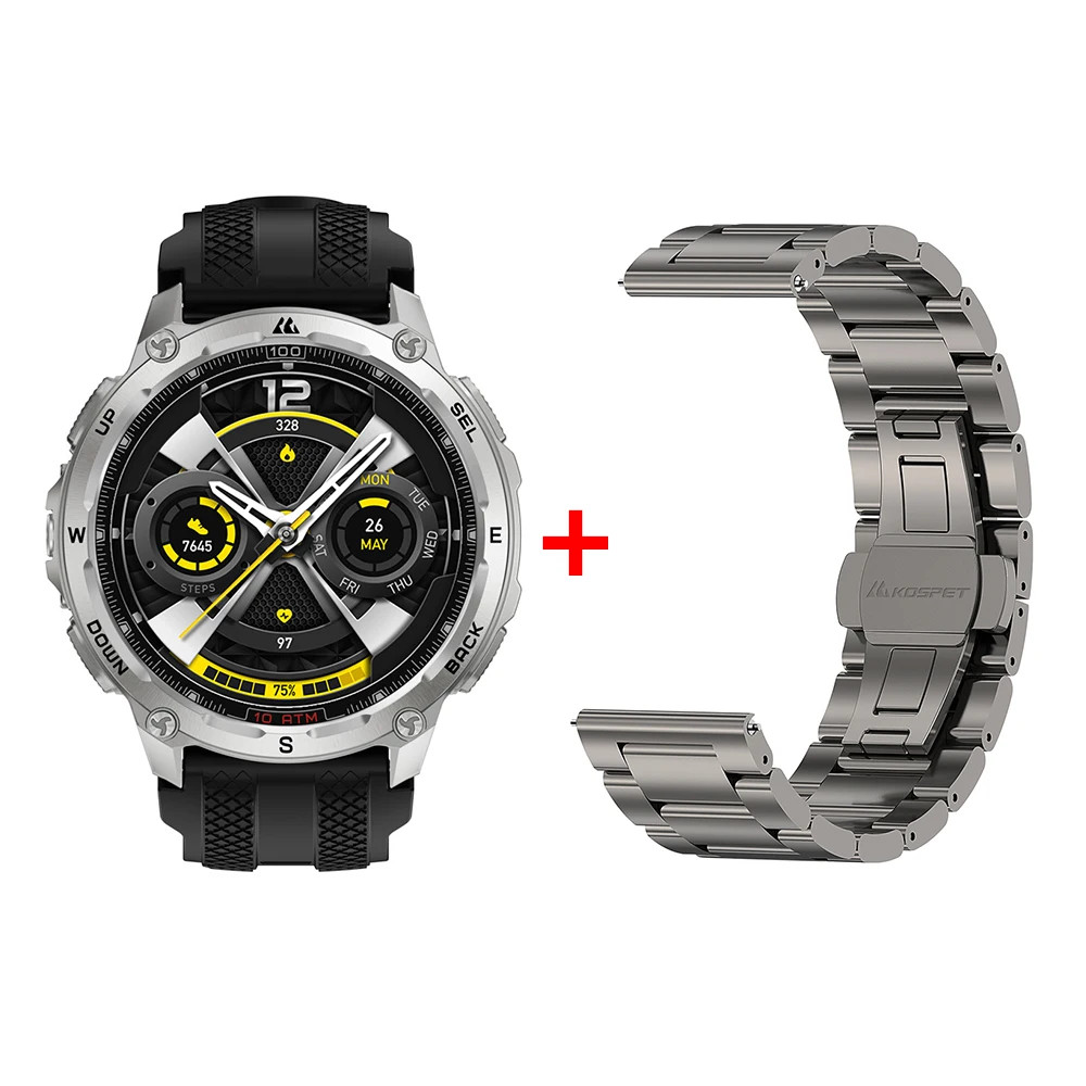 KOSPET Tank T4 Smart Watch Stainless Steel 6-Sat GPS 100M Waterproof Men