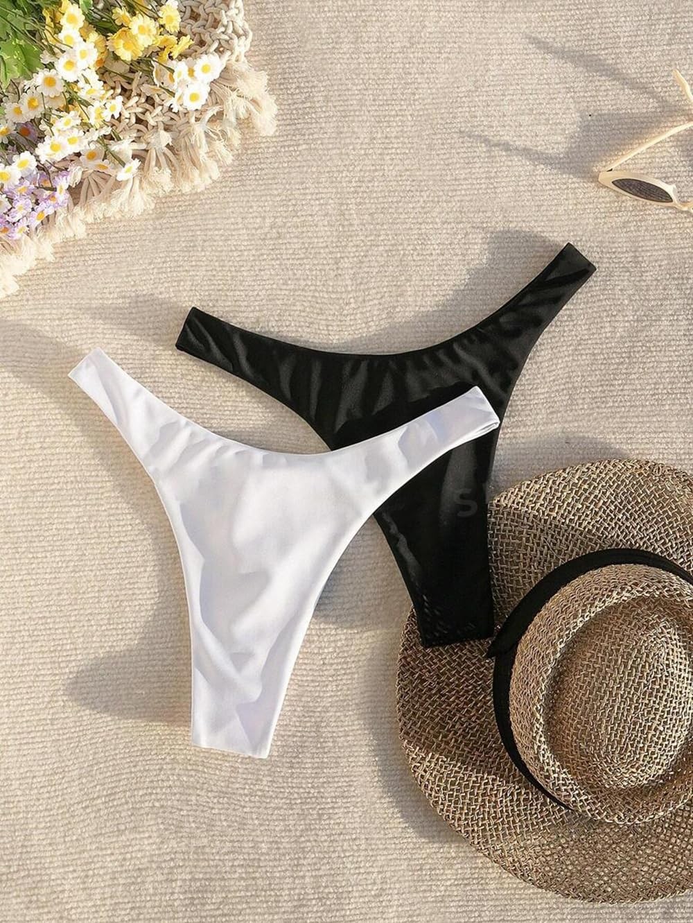 ‘s Ruched Back Bikini Bottoms High Cut Bathing Suit Bottoms Cheeky Thong Swim…