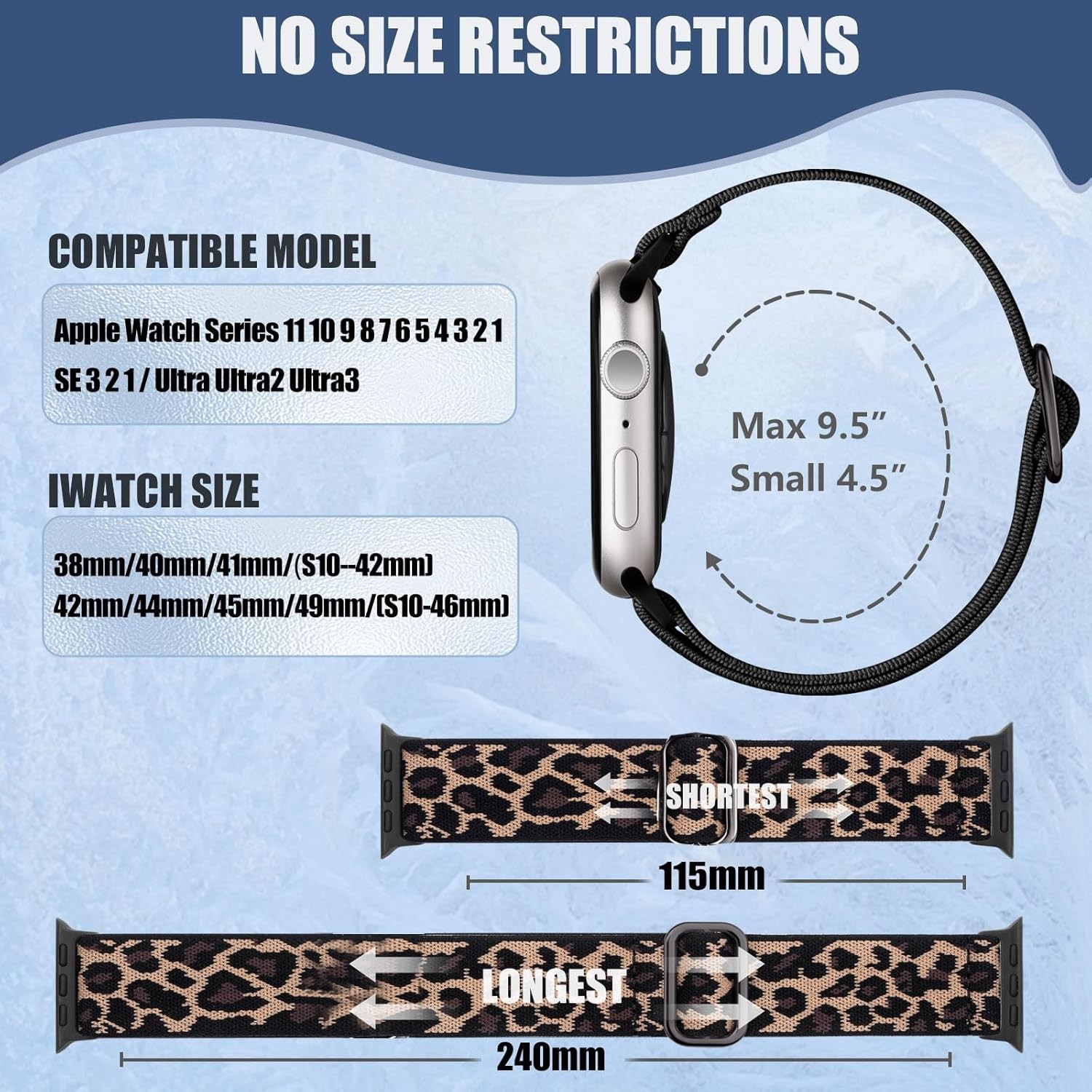 Leopard Print Stretchy Band for Apple Watch 40mm 38mm 41mm 42mm Compatible