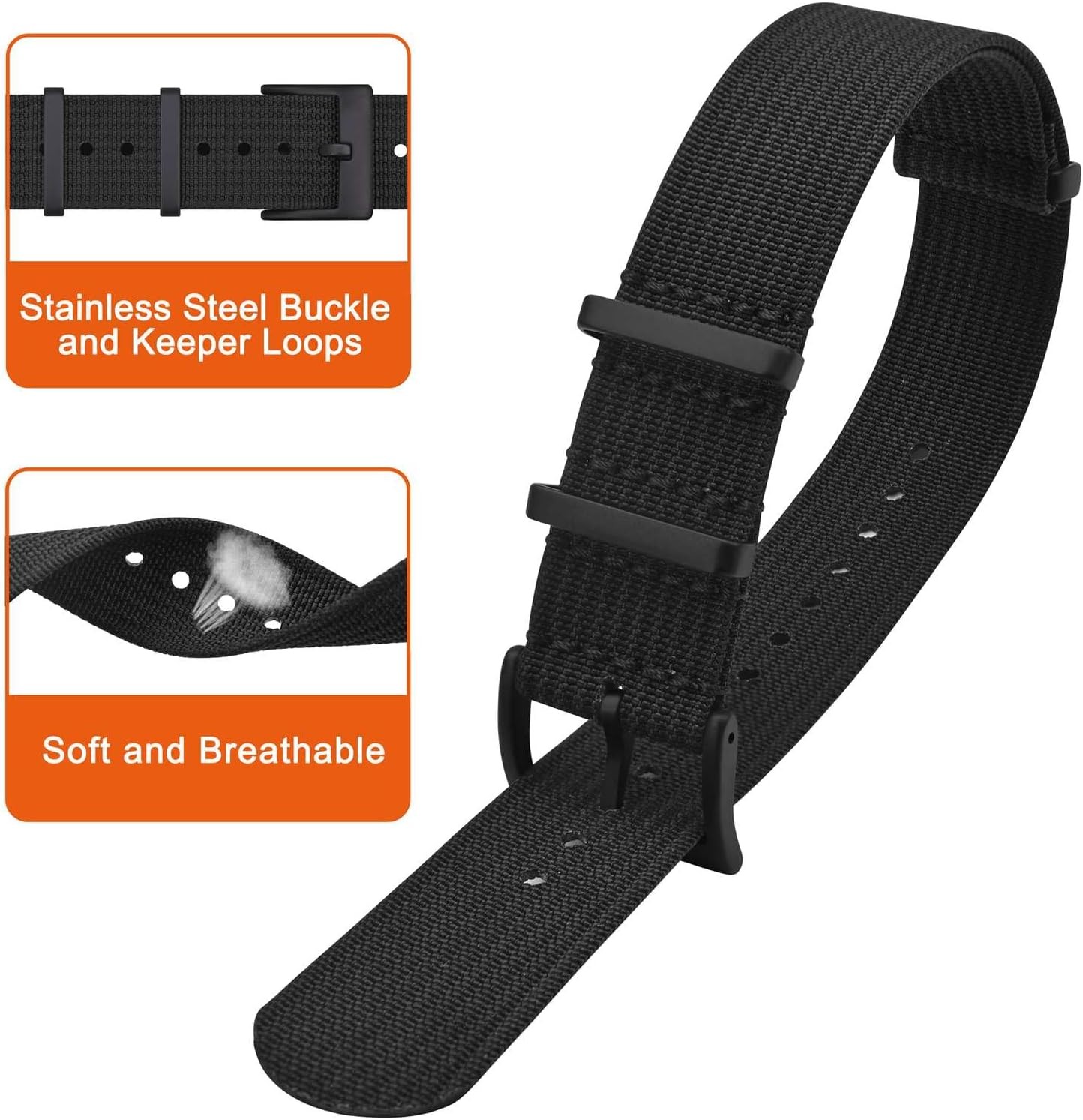 Nylon Watch Band Case for 16mm 18mm 20mm 22mm Waterproof Military Straps