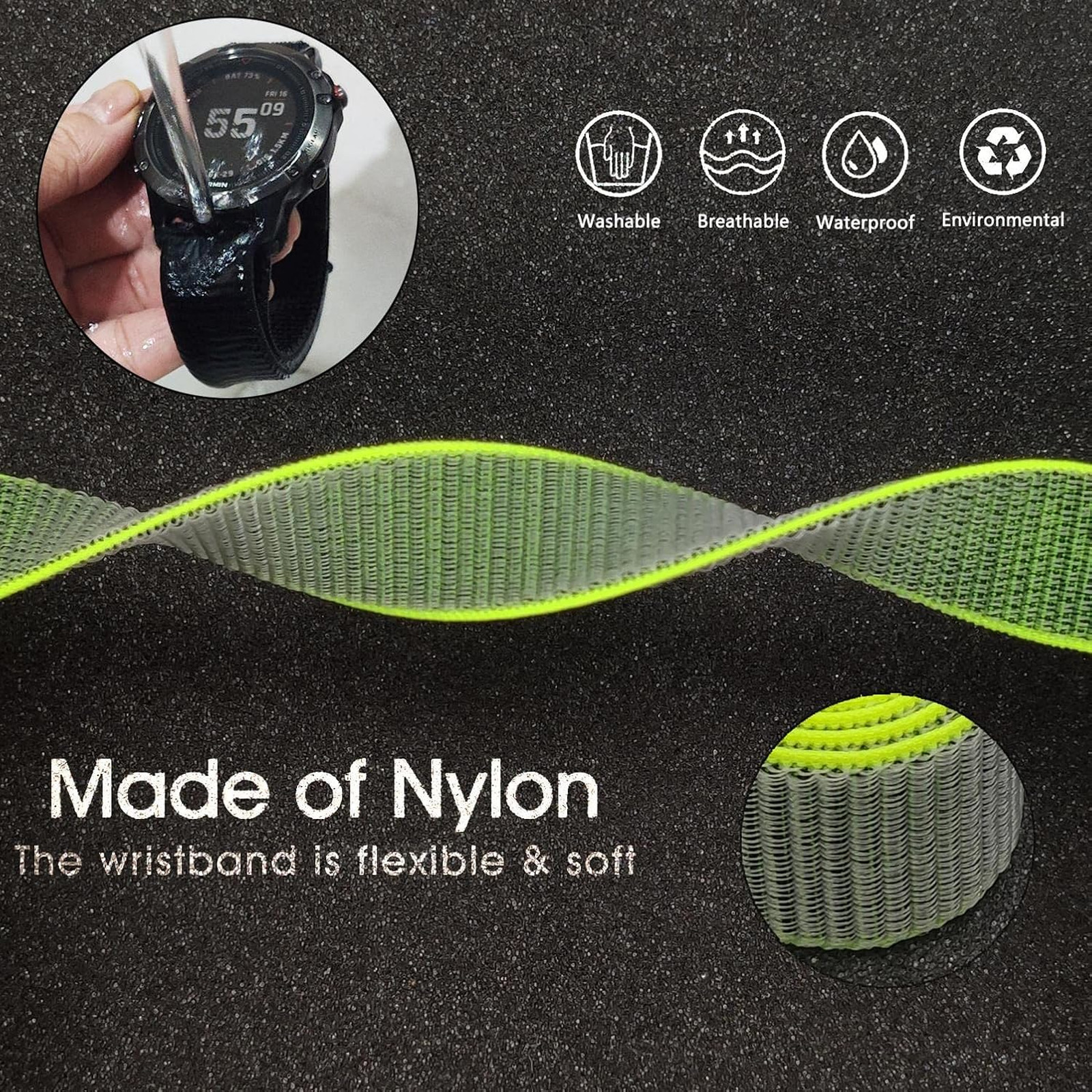 Quick Dry Nylon Watch Band for Fenix 8 47mm Epix Pro 47mm Garmin Instinct 2