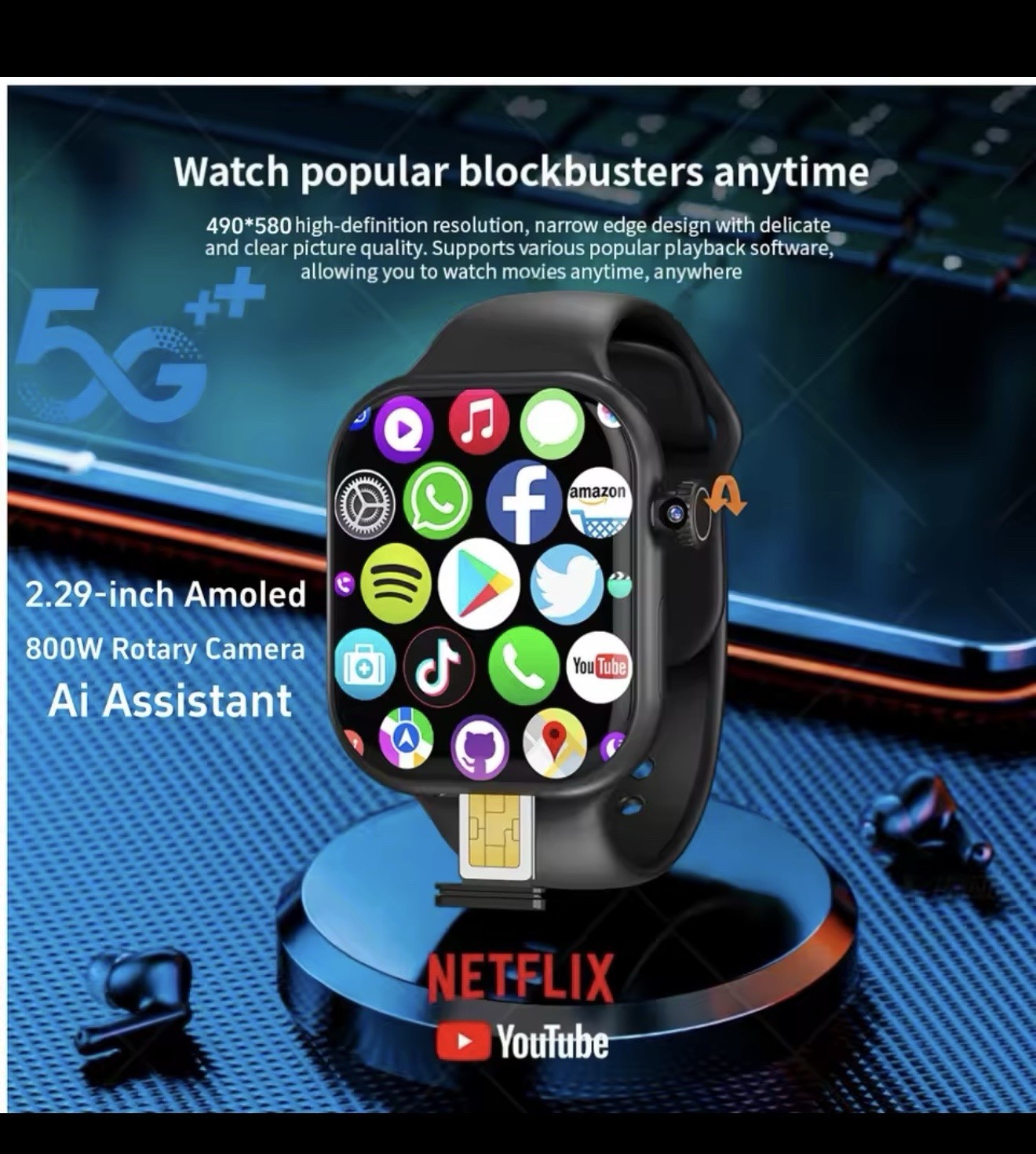Smart watch Call SIM card 5g Unlock Any Carrier 180’ Smart Camera Ai Assistant