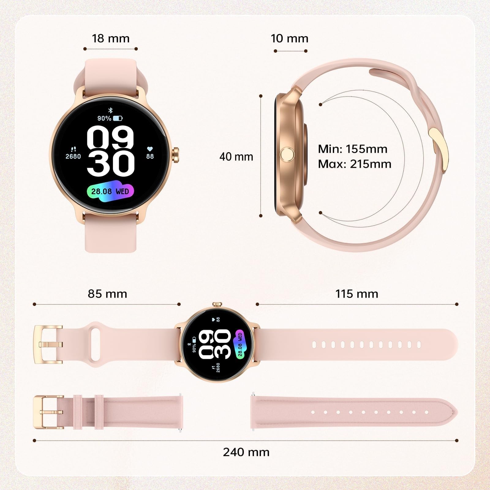 HD AMOLED Smart Watch for Women – Fitness Tracker, Heart Rate Monitor, IP68 Wate