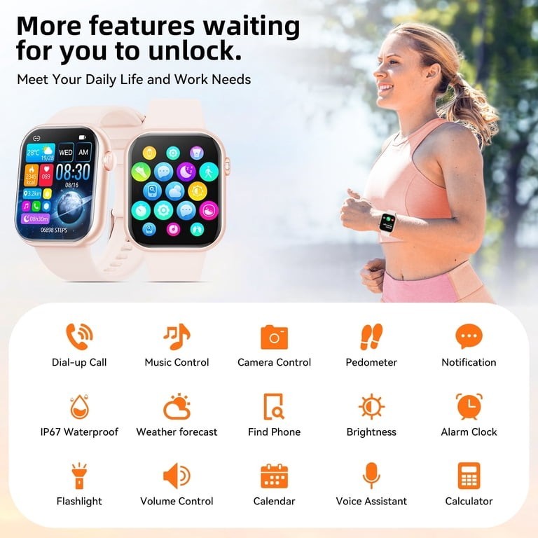 Pink 1.85in Touch Screen Smart Watch Bluetooth Calls Music Control Waterproof