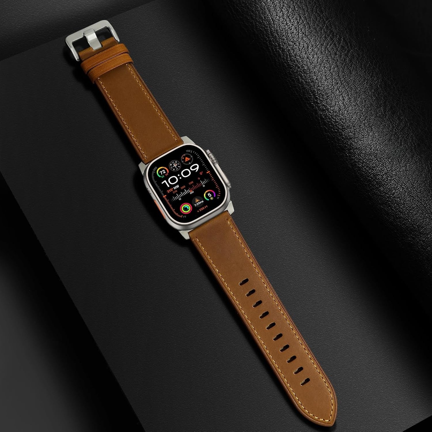 Genuine Leather Strap Compatible with Apple Watch Ultra 49mm 44mm Retro Brown