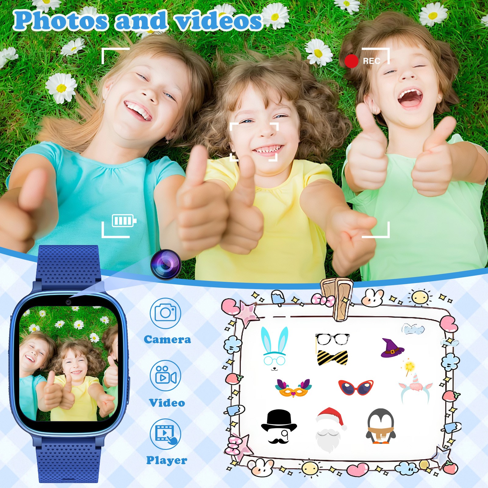 Kids Smart Watch Touch Screen GSM Calling Dual Cameras Video Learning Games New