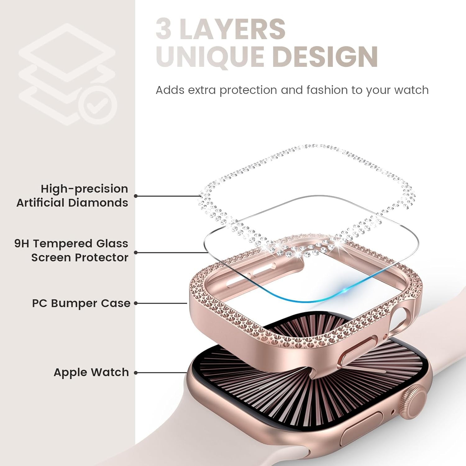 3pcs Screen Protector Case for Apple Watch Series 11/10 46mm Bling Bumper