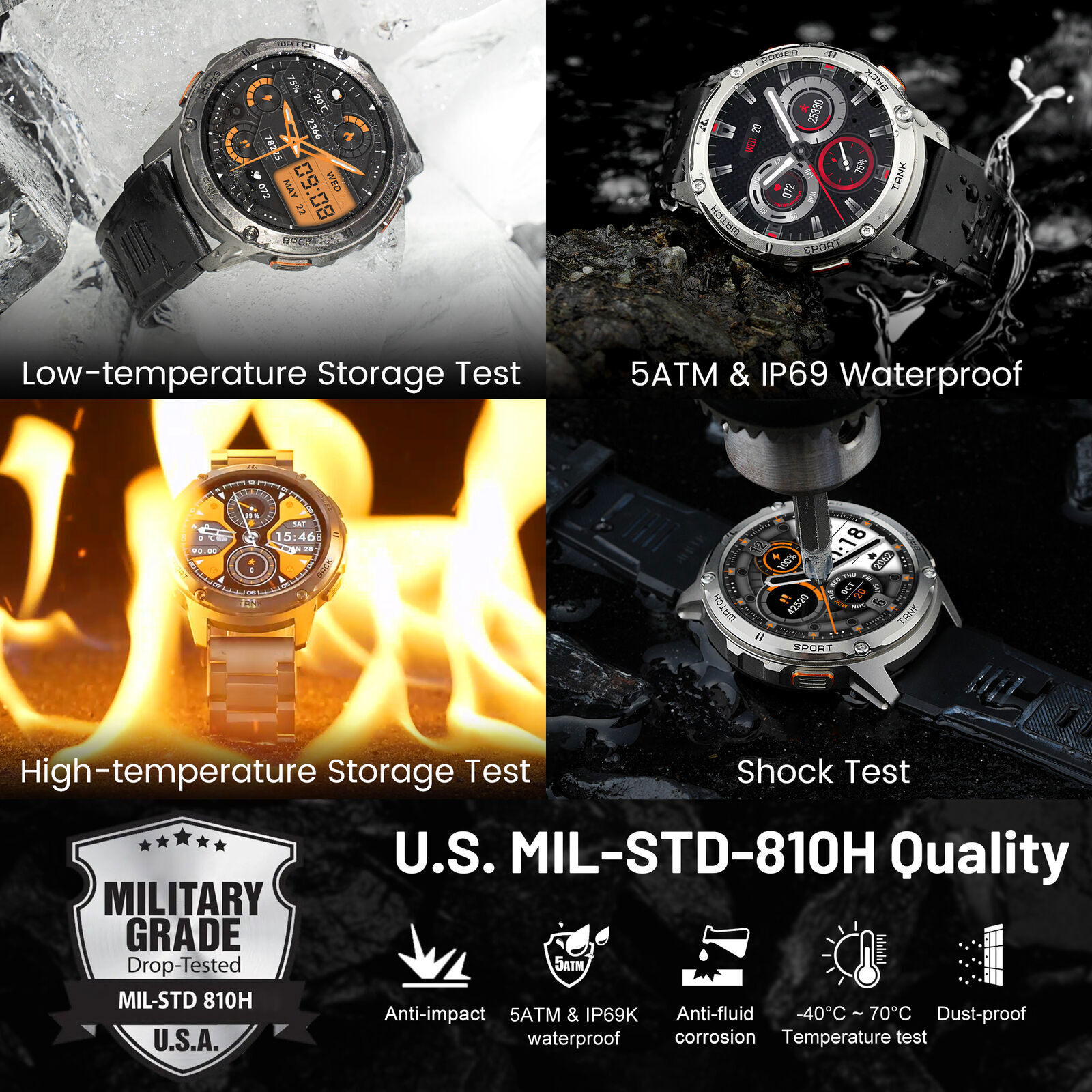 2024 KOSPET TANK T2 Ultra Smart Watches Men Watch 50M Waterproof AOD Bluetooth