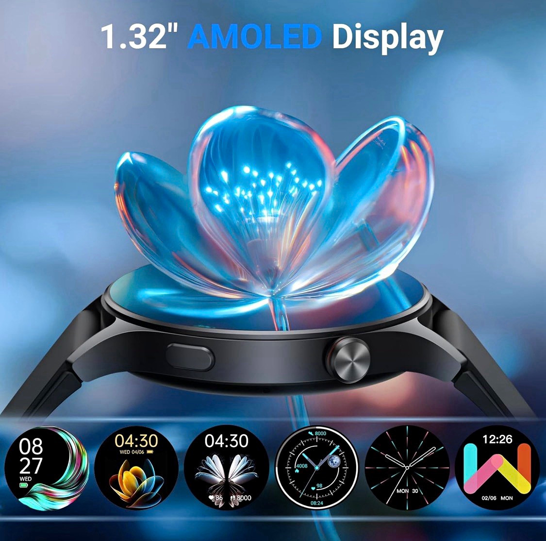 AR-01 Smart Watch 43mm 1.32″ AMOLED Bluetooth Call & Answer 3ATM Black