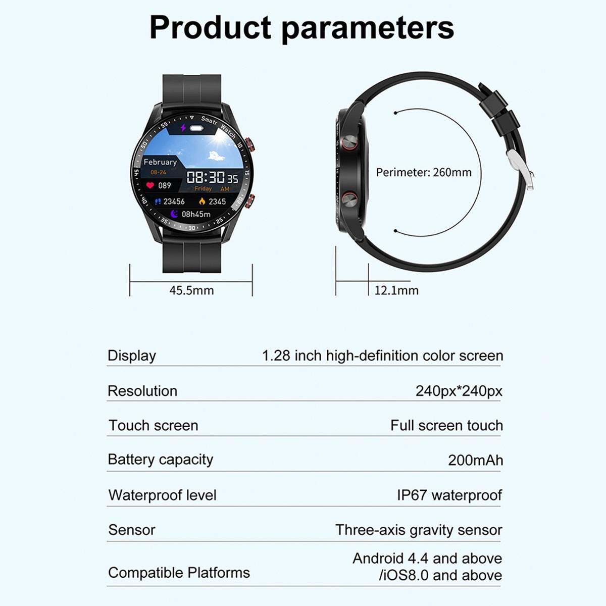 Smart Watch Bluetooth Heart Rate Oxygen Pressure Fitness Track Waterproof Watch