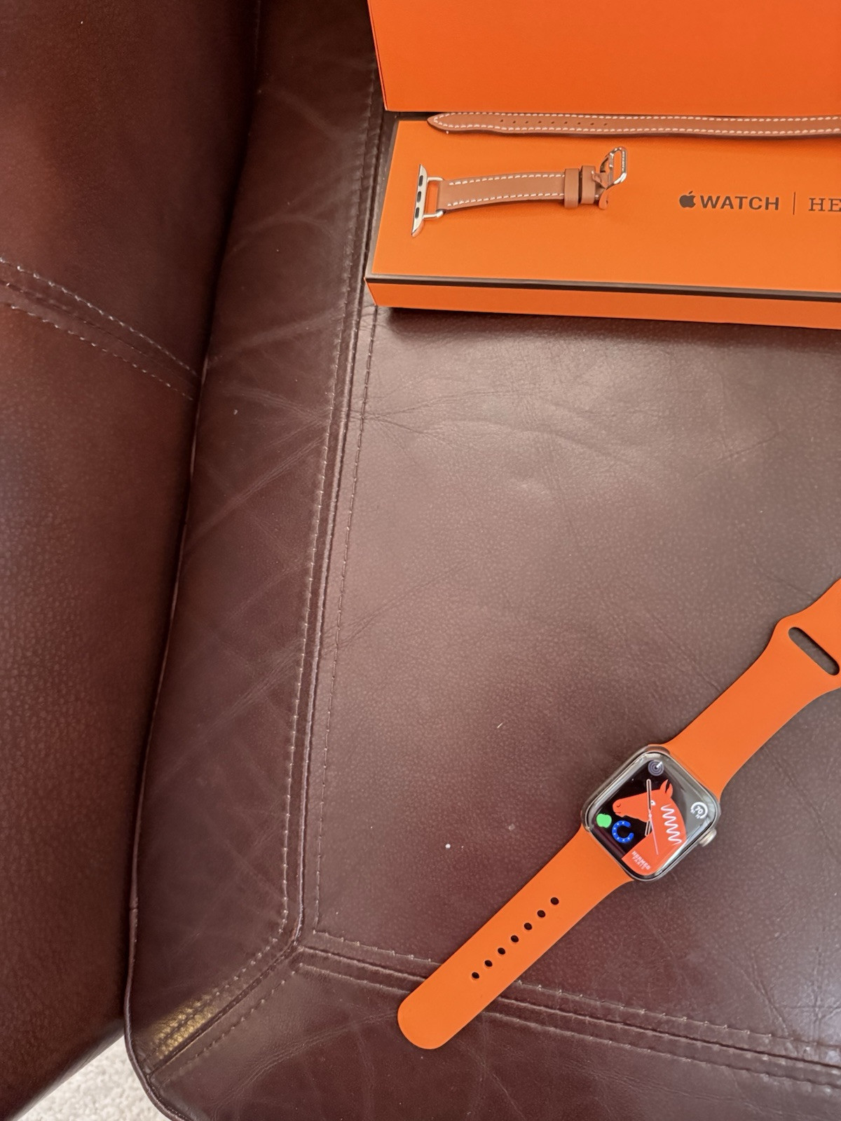 Apple Watch Hermes Series 8 41mm Double Tour And Orange Sports Bands