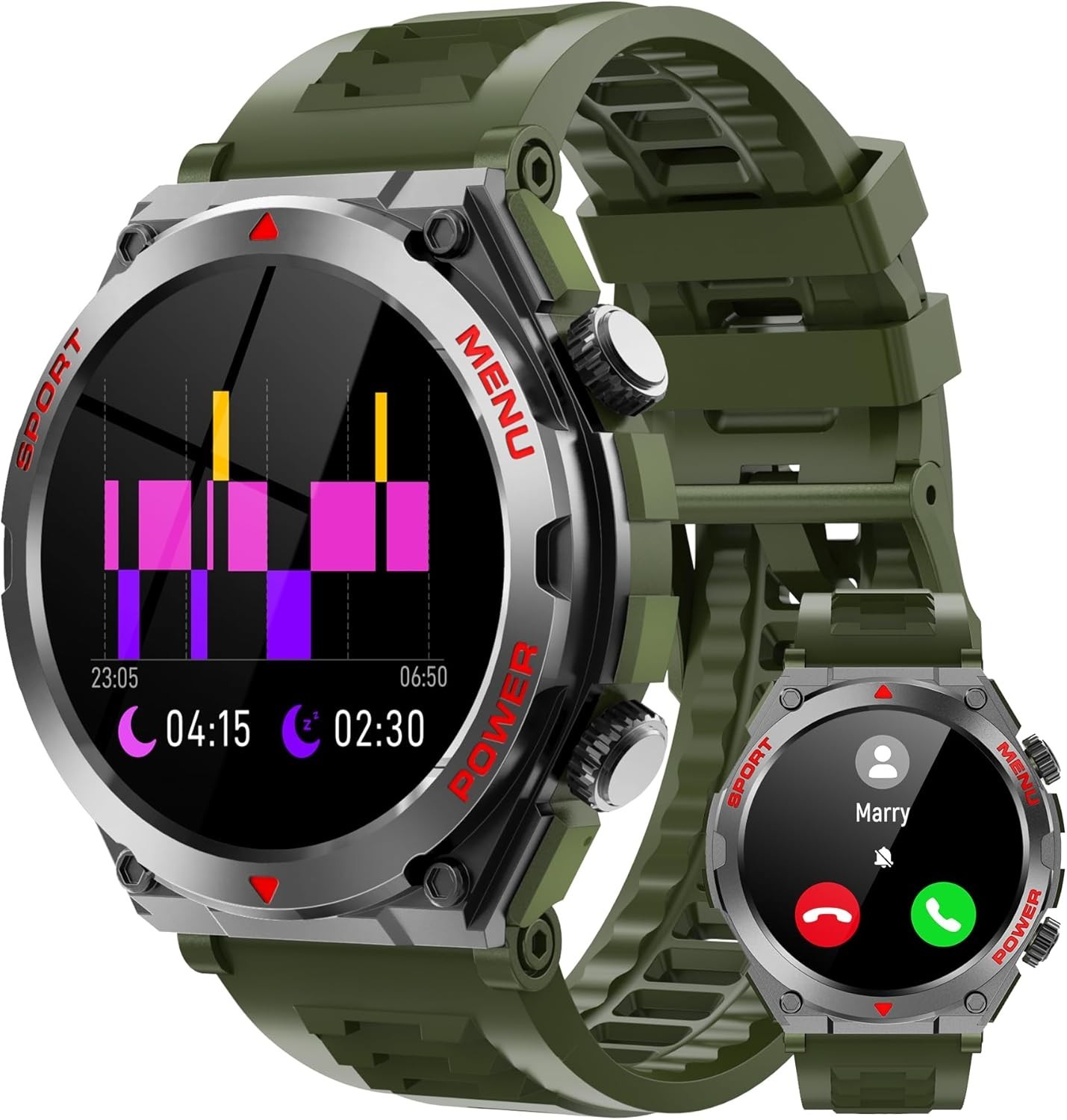 Military Smart Watch Call Heart Rate Blood Oxygen Tracker for iPhone 17 Pro Max