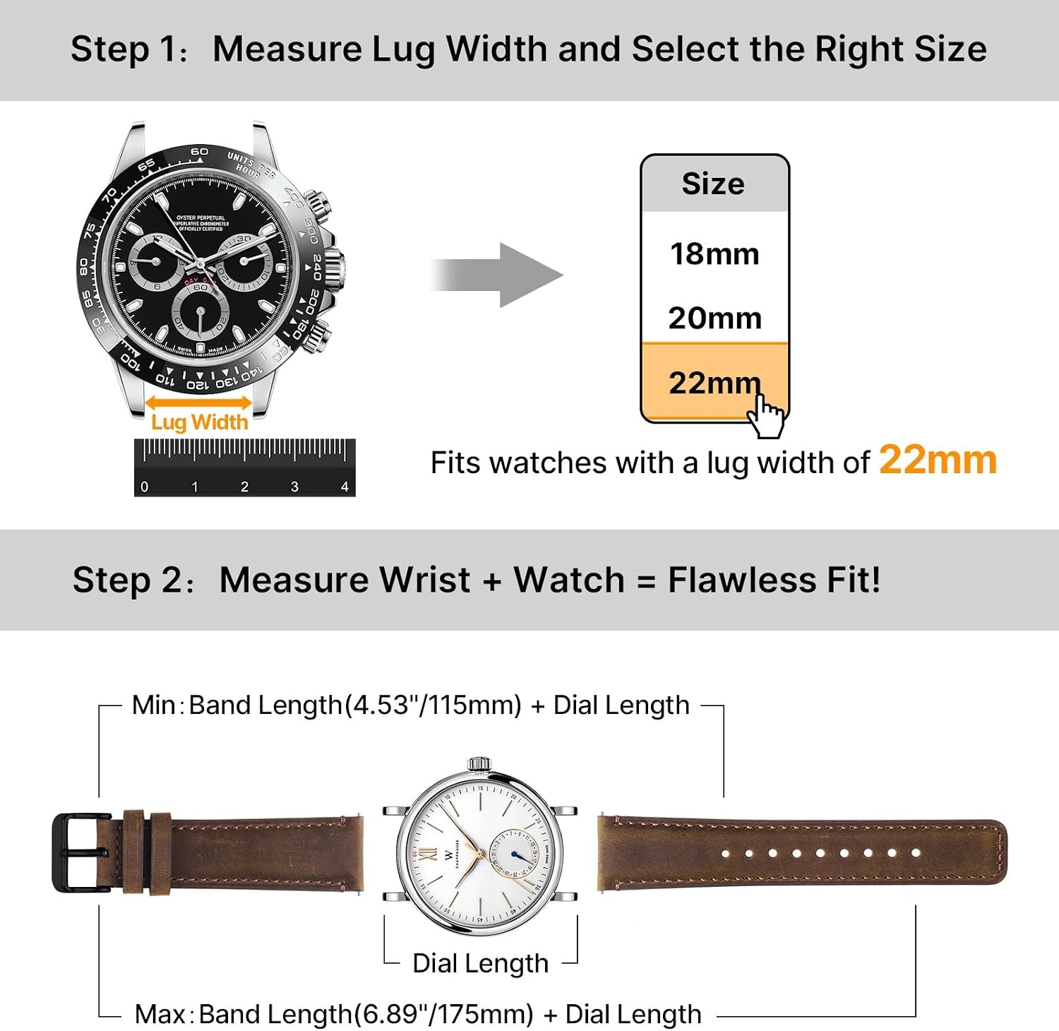 2 Pack Quick Release Leather Watch Straps for Garmin Vivoactive 5/6/4/3, 22mm