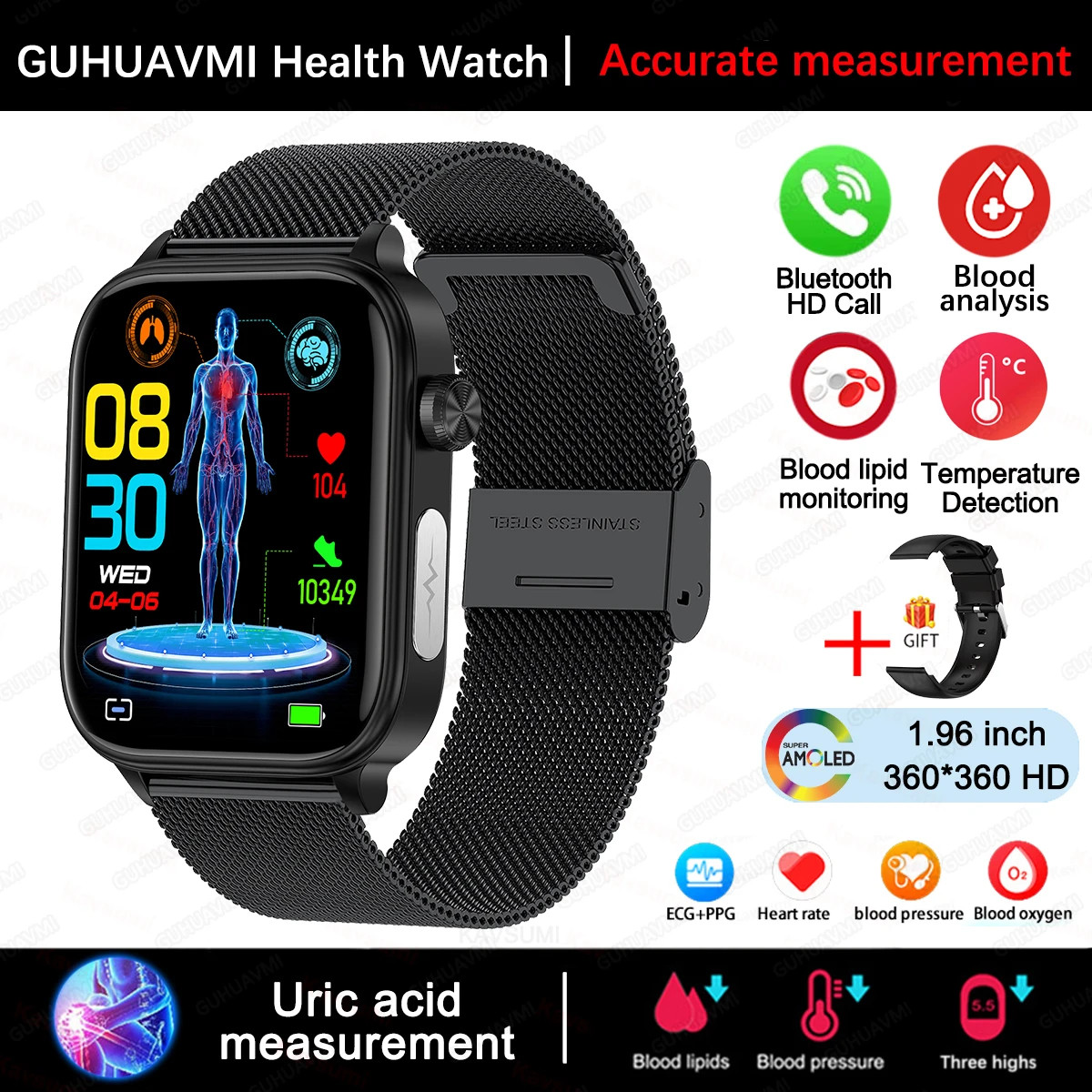 2025 New Xiaomi ECG+PPG Blood Lipid and Uric Acid Health Smart Watch