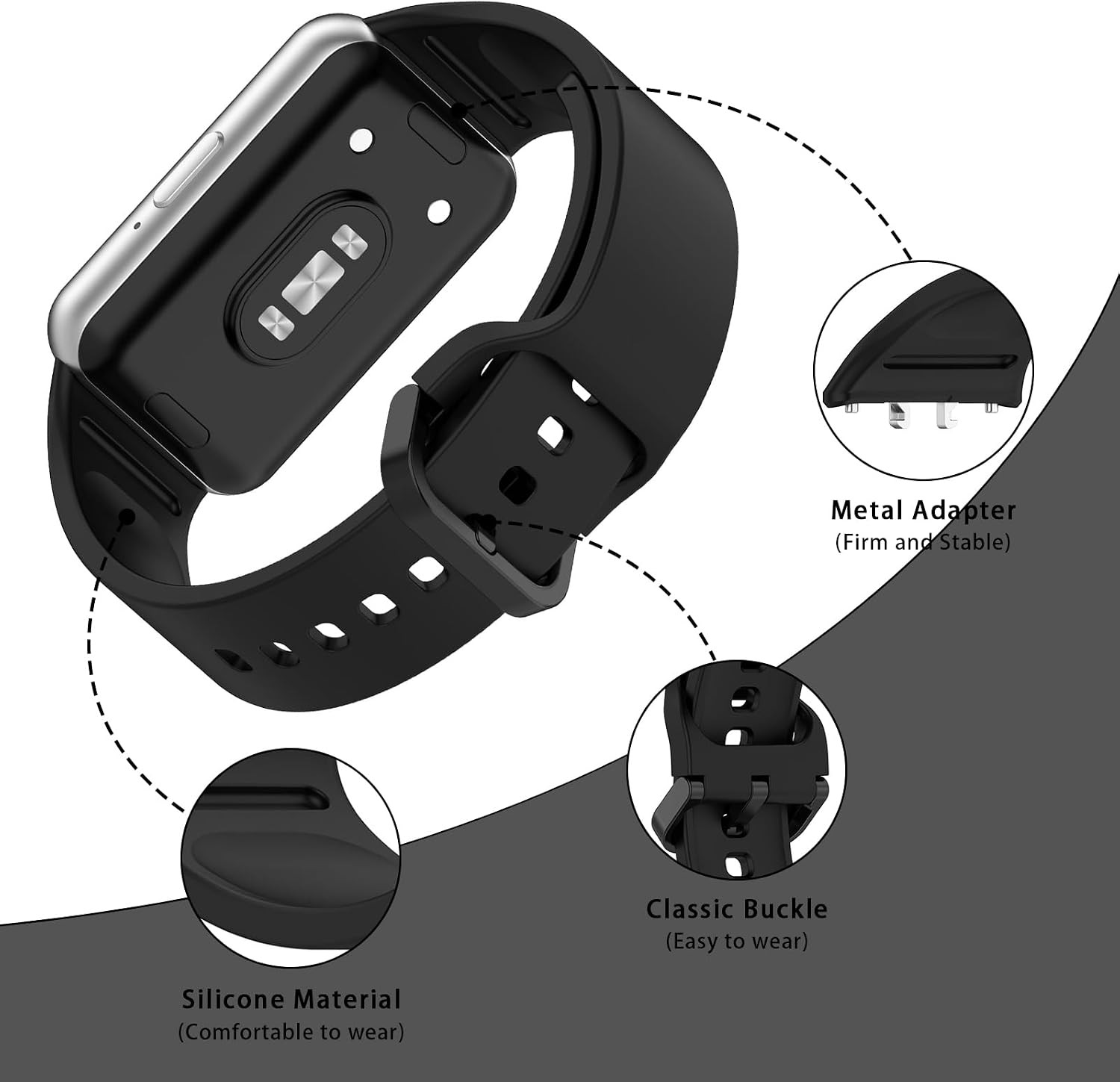 Adjustable Silicone Band for Samsung Galaxy Fit 3 SM-R390 – Black Replacement St