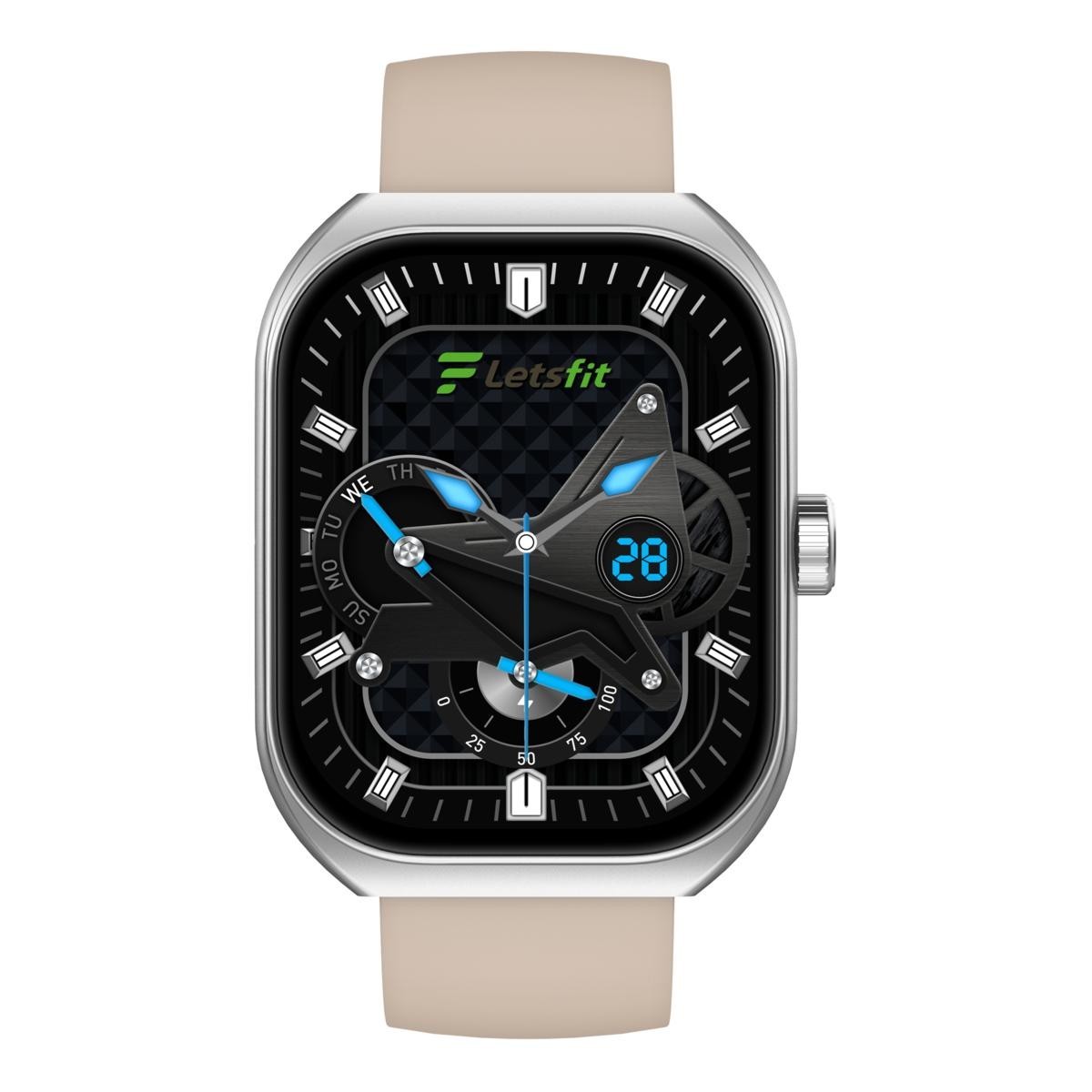 Letsfit E46 Smart Watch Silver Bezel W/Almond &Black Bands Tracker Bluetooth