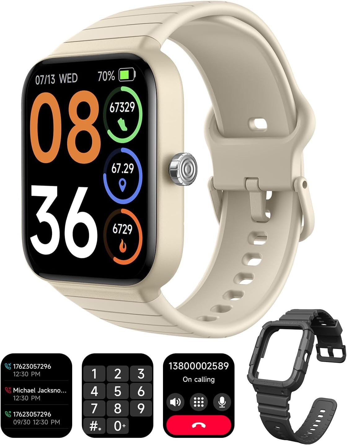 Smart Watch with Alexa Built-in Answer/Make Calls Fitness H.Rate – Cyber beige