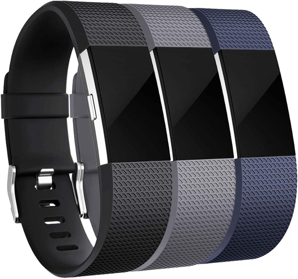 Large Replacement Bands 3-Pack for Fitbit Charge 2 in Gray/Blue/Black Colors