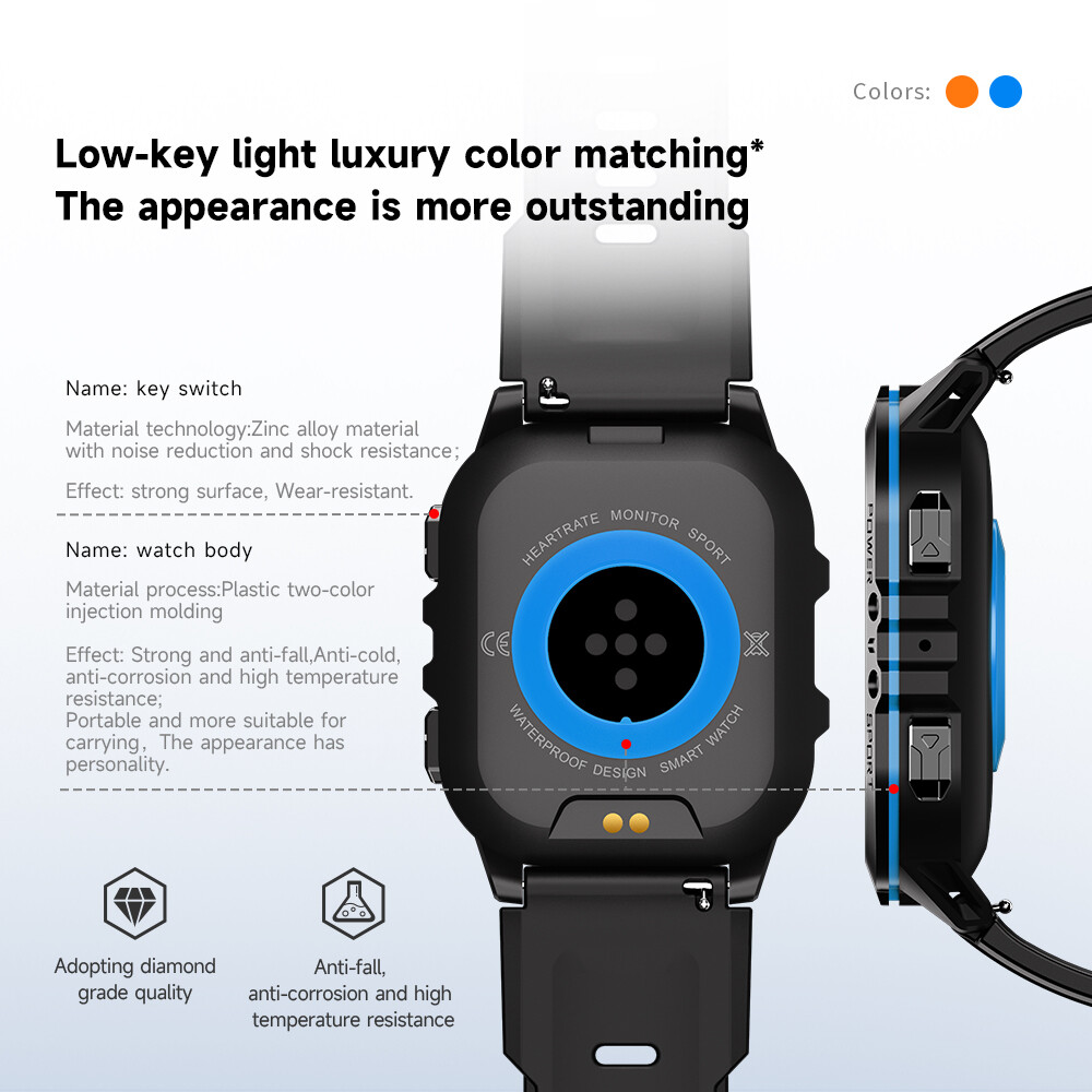 Smartwatch For Men 1.96 Inch Screen Health Monitor Outdoor Sport Fitness Tracker