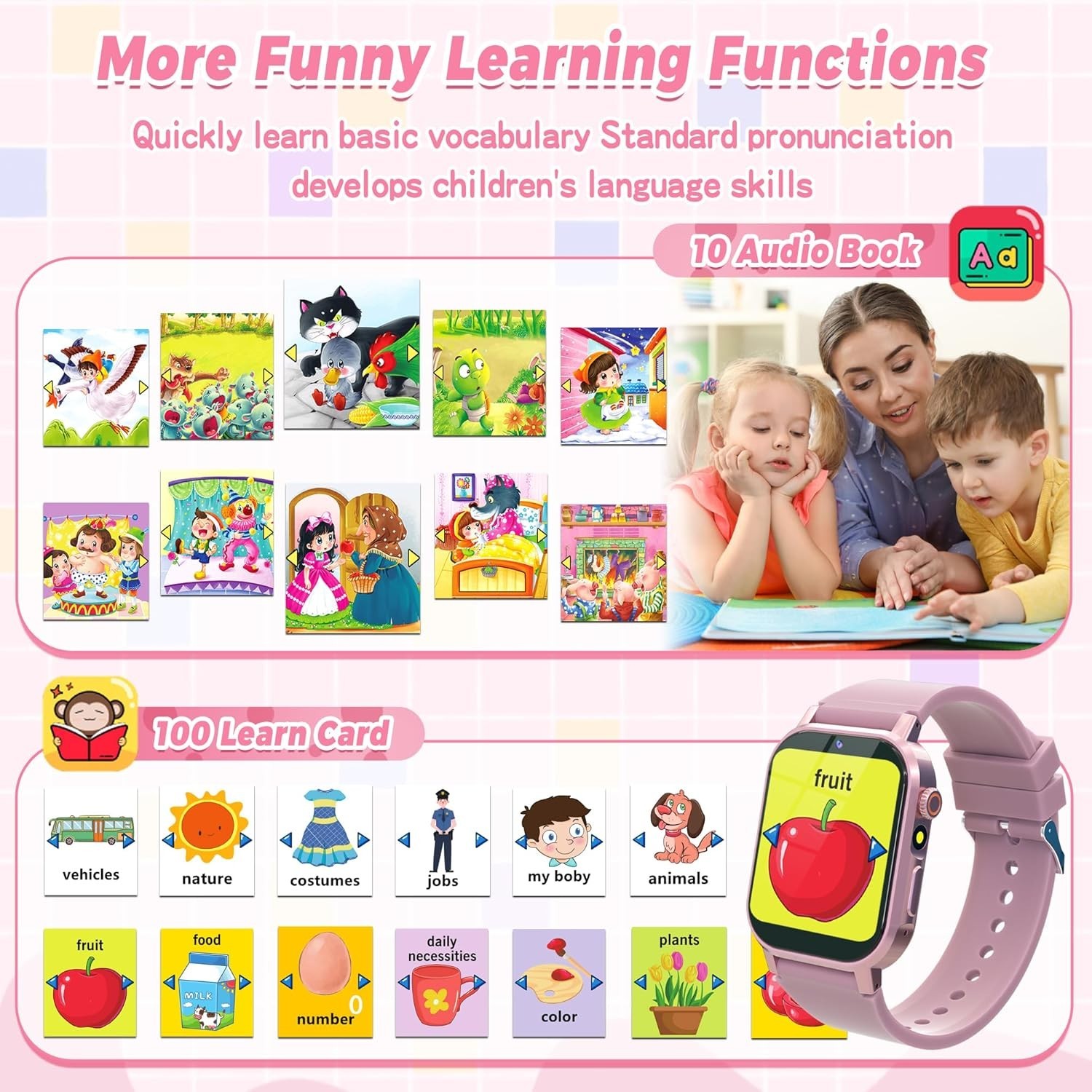 Kids Smart Watches Girls Gift Age 3-12, Kids Watch with 32 Games HD Touchscreen