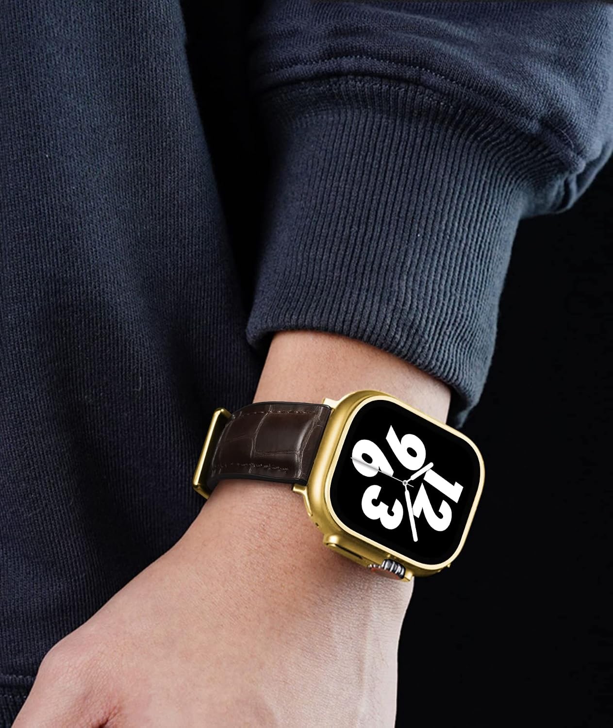 Hybrid Alligator Leather and Silicone Strap for Apple Watch 38mm to 49mm Models