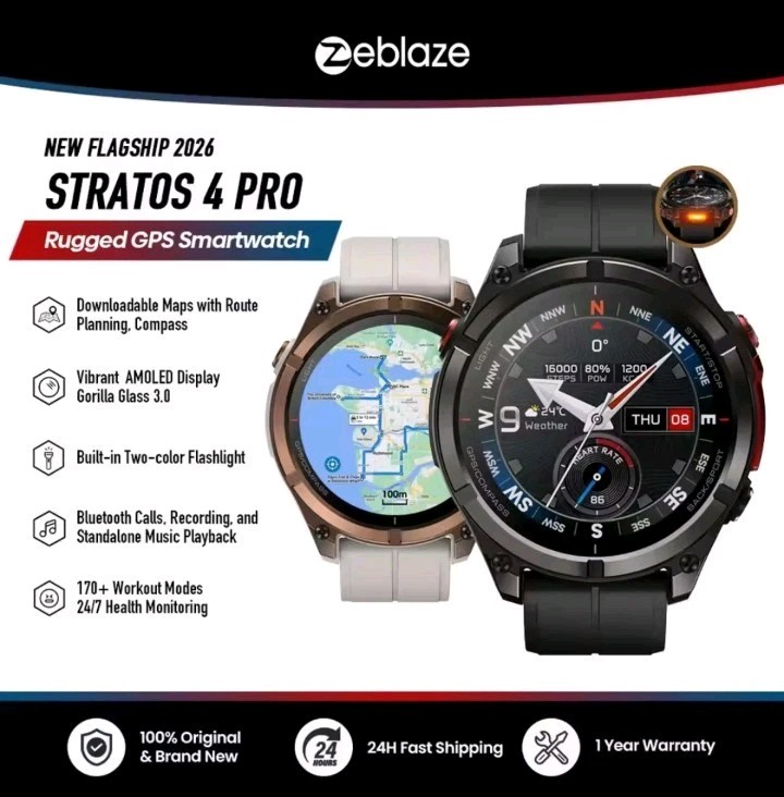 Zeblaze Stratos 4 GPS Smartwatch AMOLED Compass Barometric Alti BT Call 5ATM WP