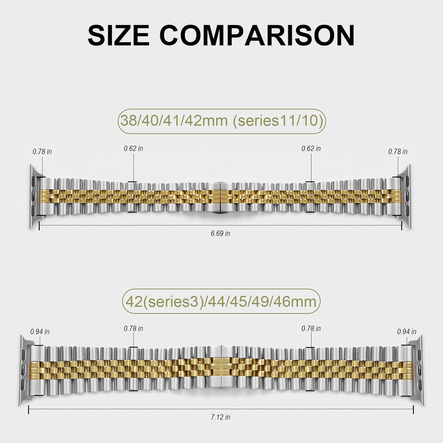Stainless Steel Strap for Apple Watch Series 11-1 42mm 41mm 40mm 38mm, Silver/Go