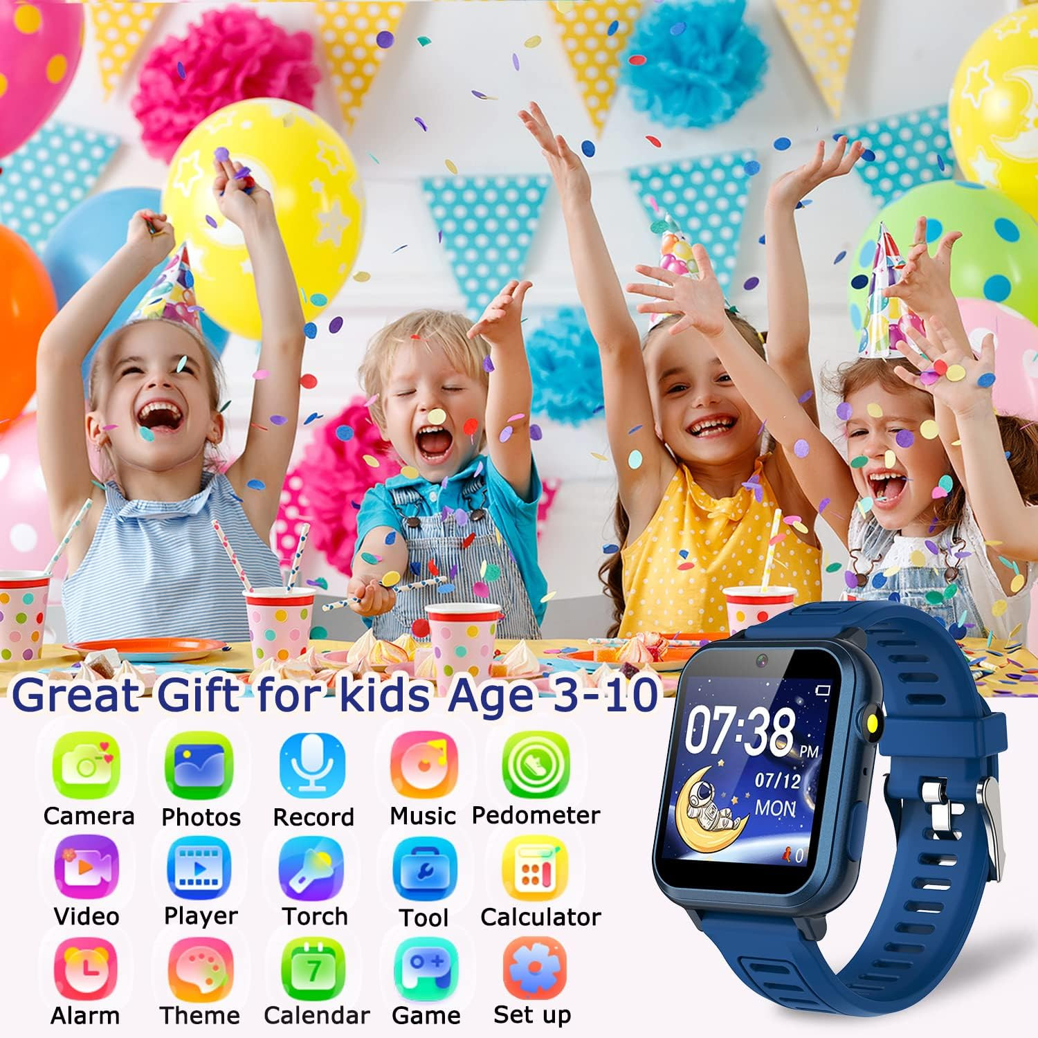 Reloj inteligente con 24 juegos de rompecabezas para niños, cámara táctil HD