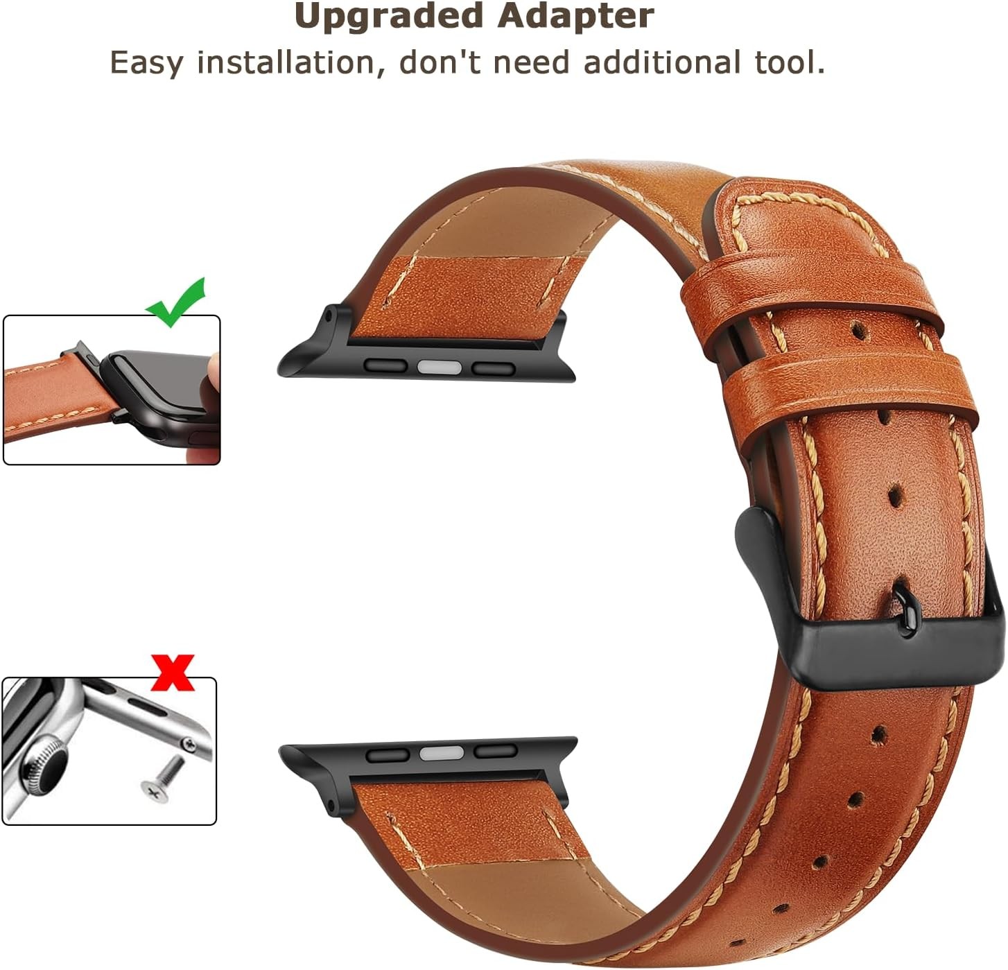 Genuine Leather Band for Apple Watch Series 11 10 42mm Classic Brown