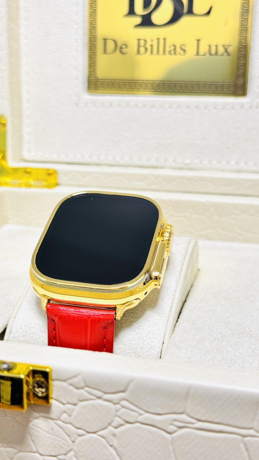24k Gold Plated Apple Watch ULTRA 3 49mm Red Leather Band 24k Gold Buckle