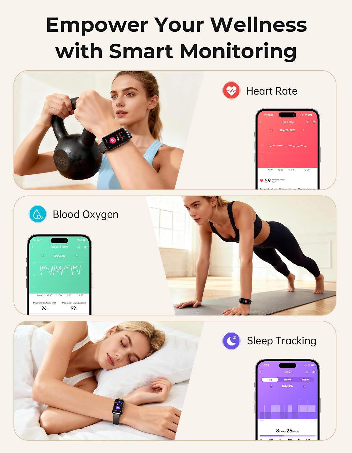 Fitness Tracker with 24/7 Heart Rate Monitor, Sleep Tracker – 3 ATM Waterproo…