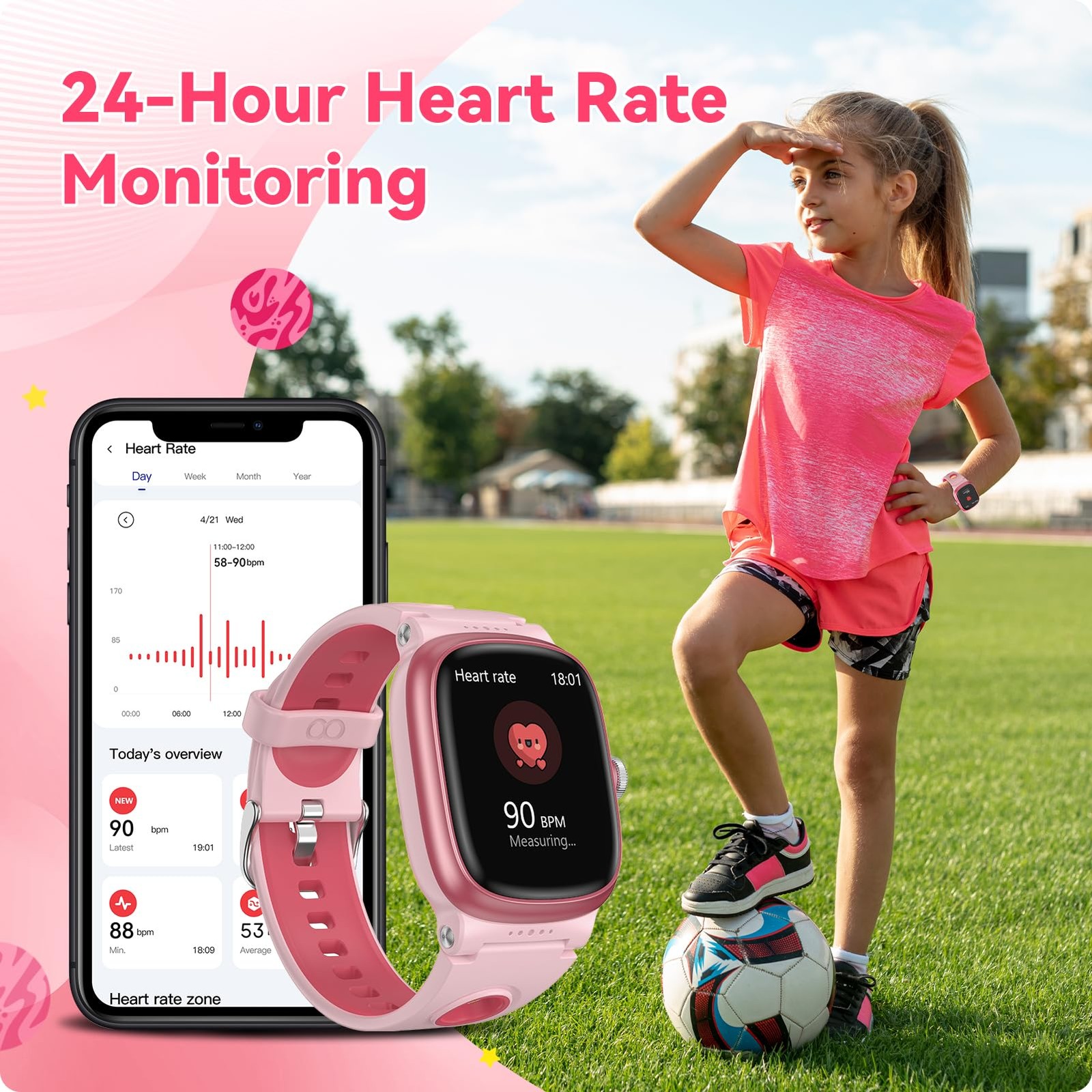 for with Heart Rate Sleep Monitor, Games/Alarm/IP68 Waterproof for Boys Girls…