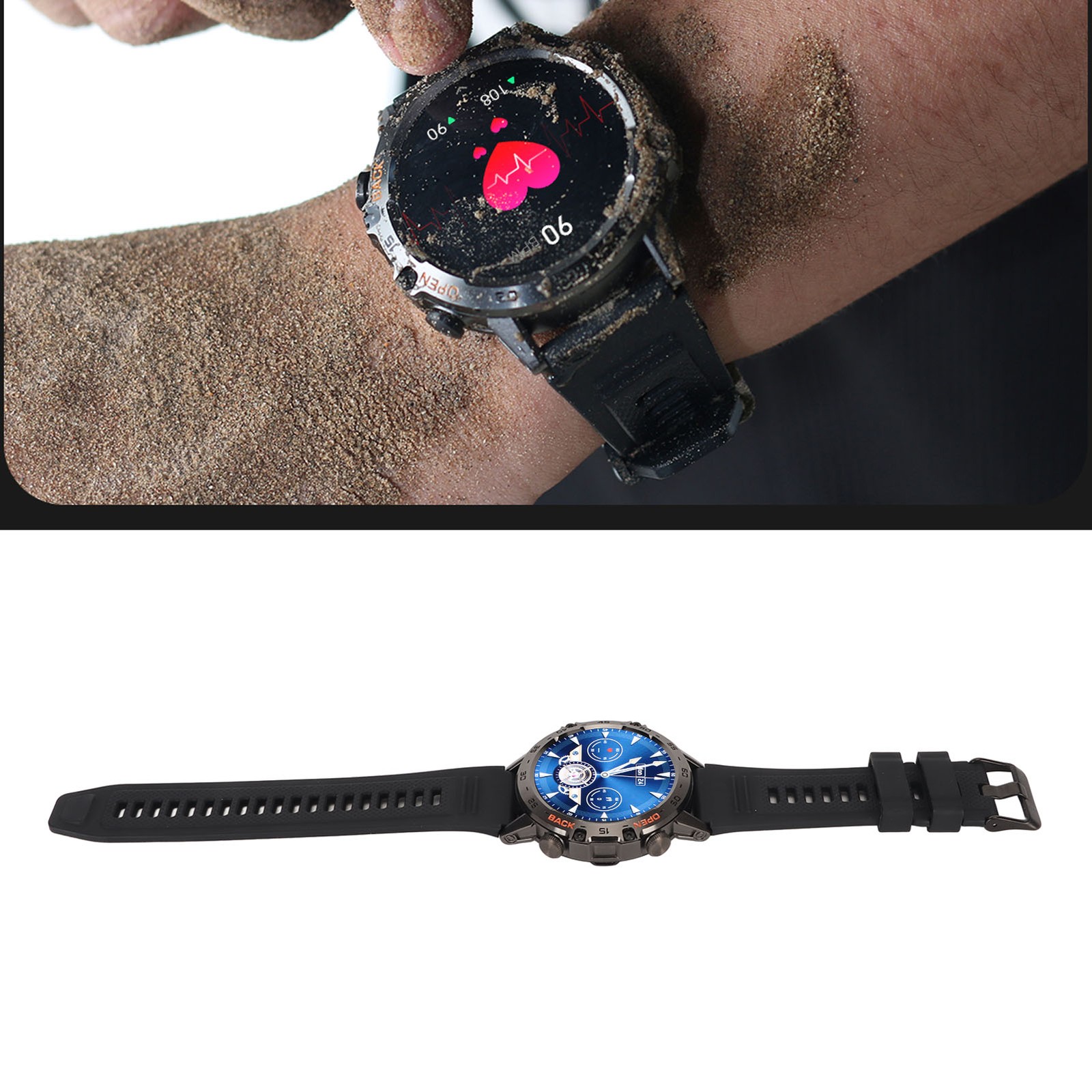 Black Outdoor Smartwatch With Speaker Waterproof Dustproof LCD Bluetooth In ULOW