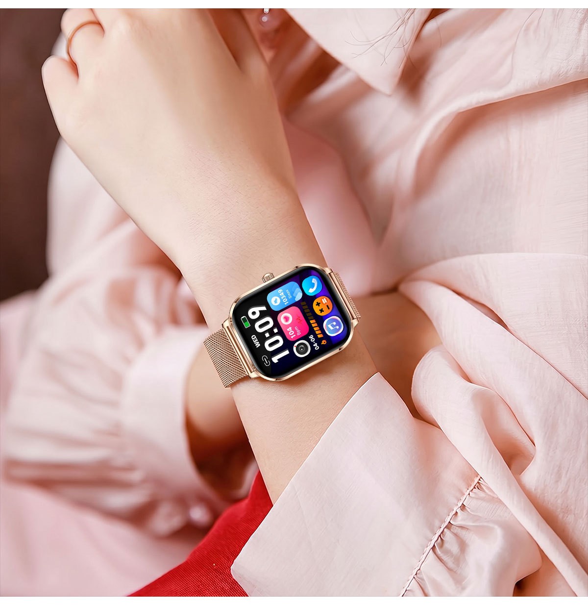 Women Smart Watch 1.82″ HD Touch Screen Bluetooth Call IP68 Waterproof Rose Gold