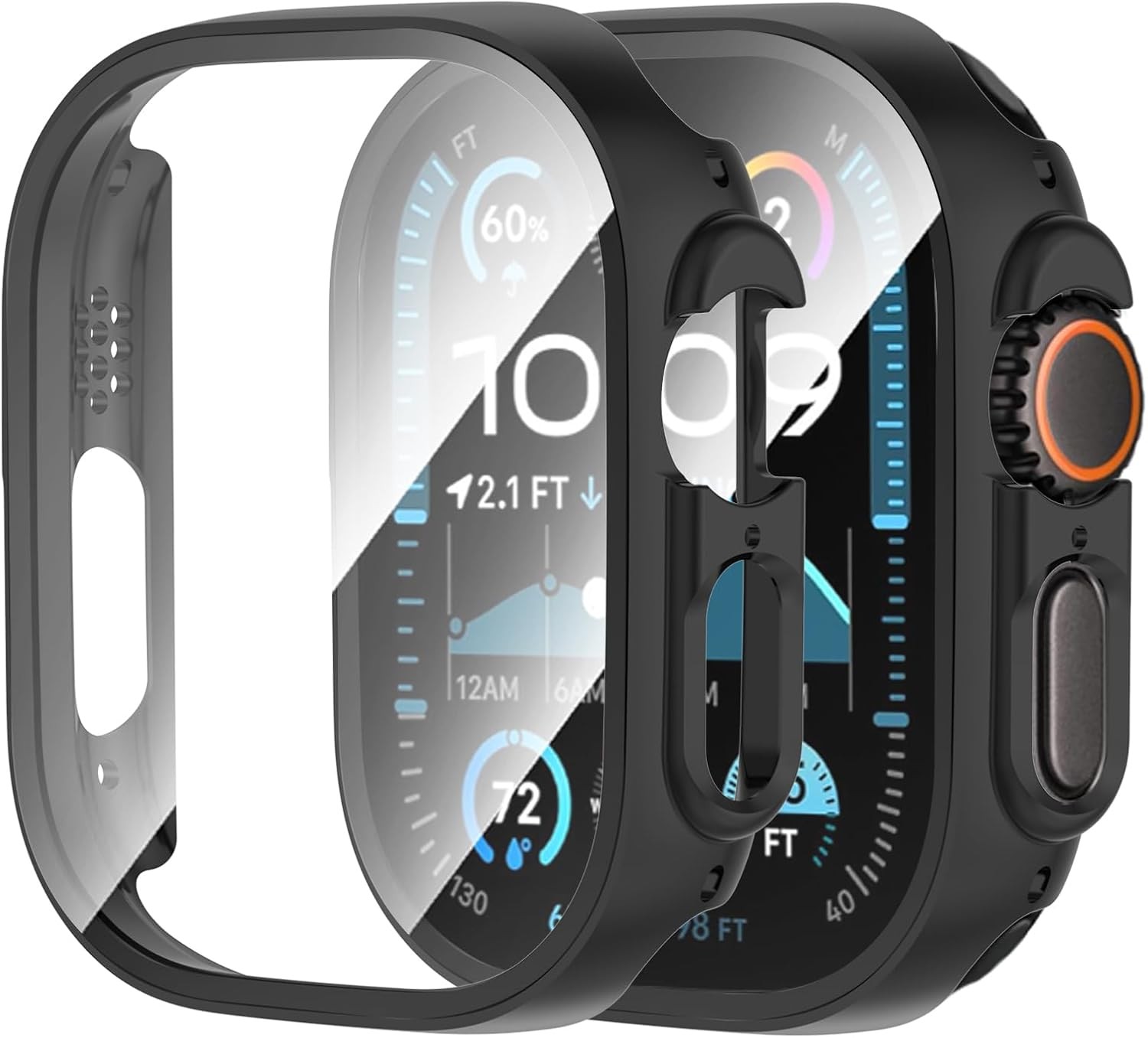2 Pack Case for Apple Watch Ultra 49mm with Tempered Glass Screen Protector