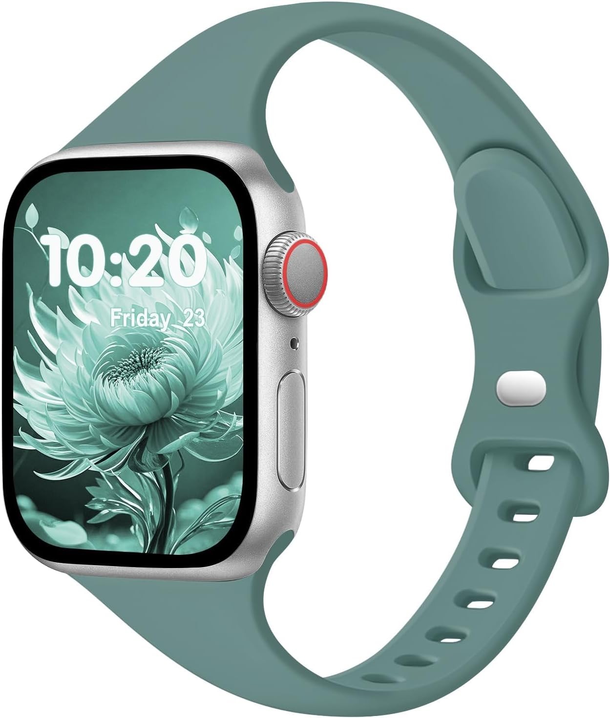 Narrow Silicone Band in Pine Green for Apple Watch Series 7 38mm 40mm, Soft & Th