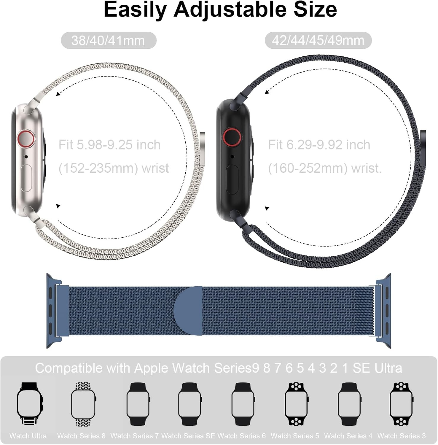 Stainless Steel Milanese Loop Band for Apple Watch Series 7 6 5 4 3 | Magnetic