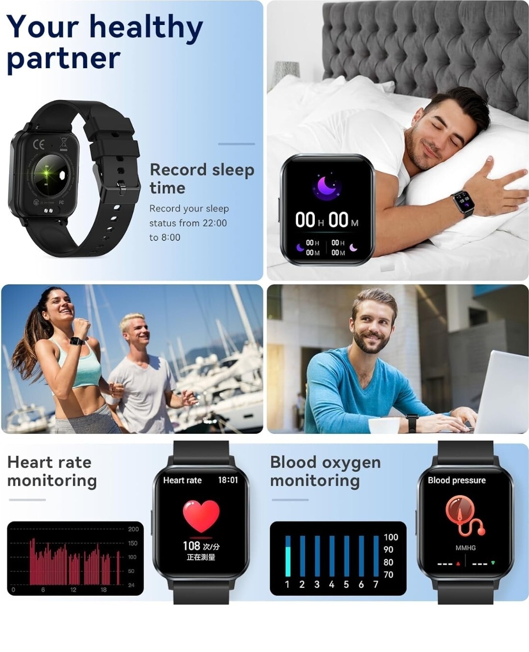 Smart Watch Fitness Tracker (Black Case Black Band (Android 9.0 or higher, lOS